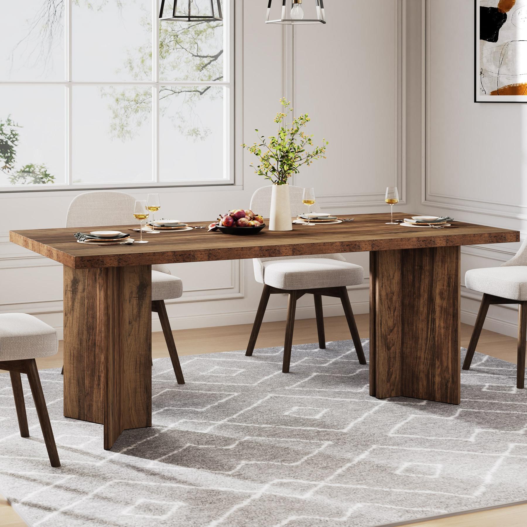 Tribesigns Dining Room Table for 4-6, 63" Farmhouse Wood Kitchen Table for Kitchen, Dark Brown