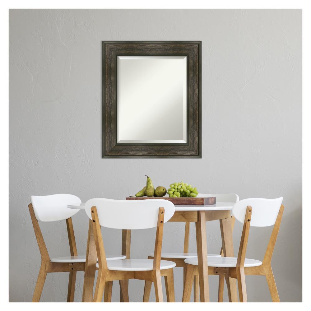 Amanti Art Beveled Bathroom Wall Mirror - Rail Rustic Char Frame - Rail Rustic Char Outer Size: 22 x 26 in
