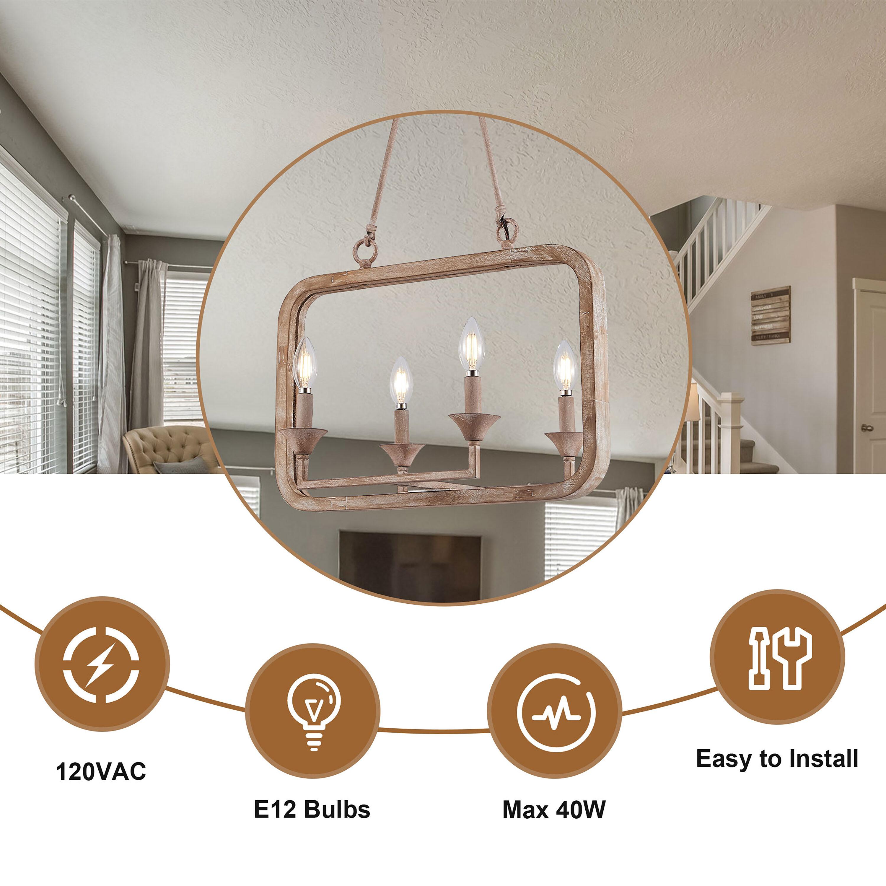 Cusp Barn Chandelier 4 -Light Brushed Brown Farmhouse Bare bulb For Use in Bedrooms, Dining Rooms, Foyers, Kitchens, Living Rooms Chandelier