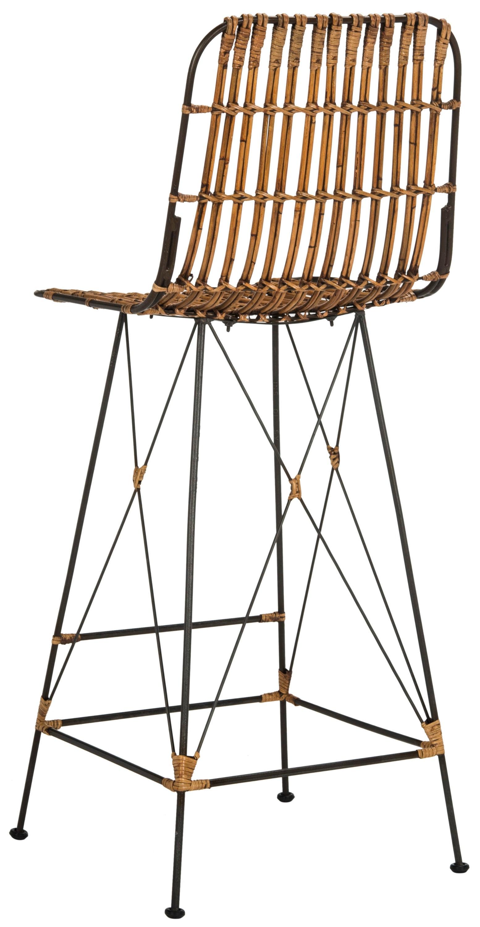 Minerva Wicker Bar Stool (Set of 2) - Natural/Black - Safavieh