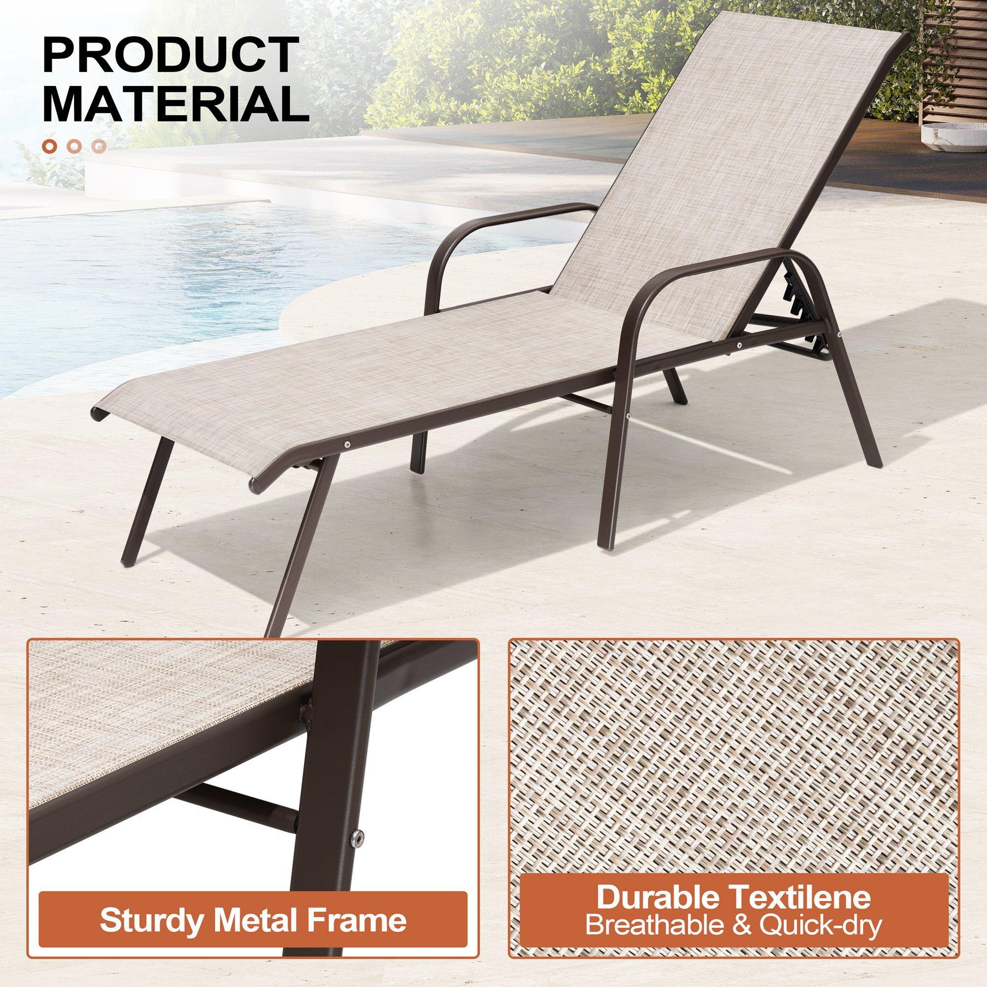 Crestlive Products Set of 2 Outdoor Chaise Lounge Steel Patio Chairs, Beige