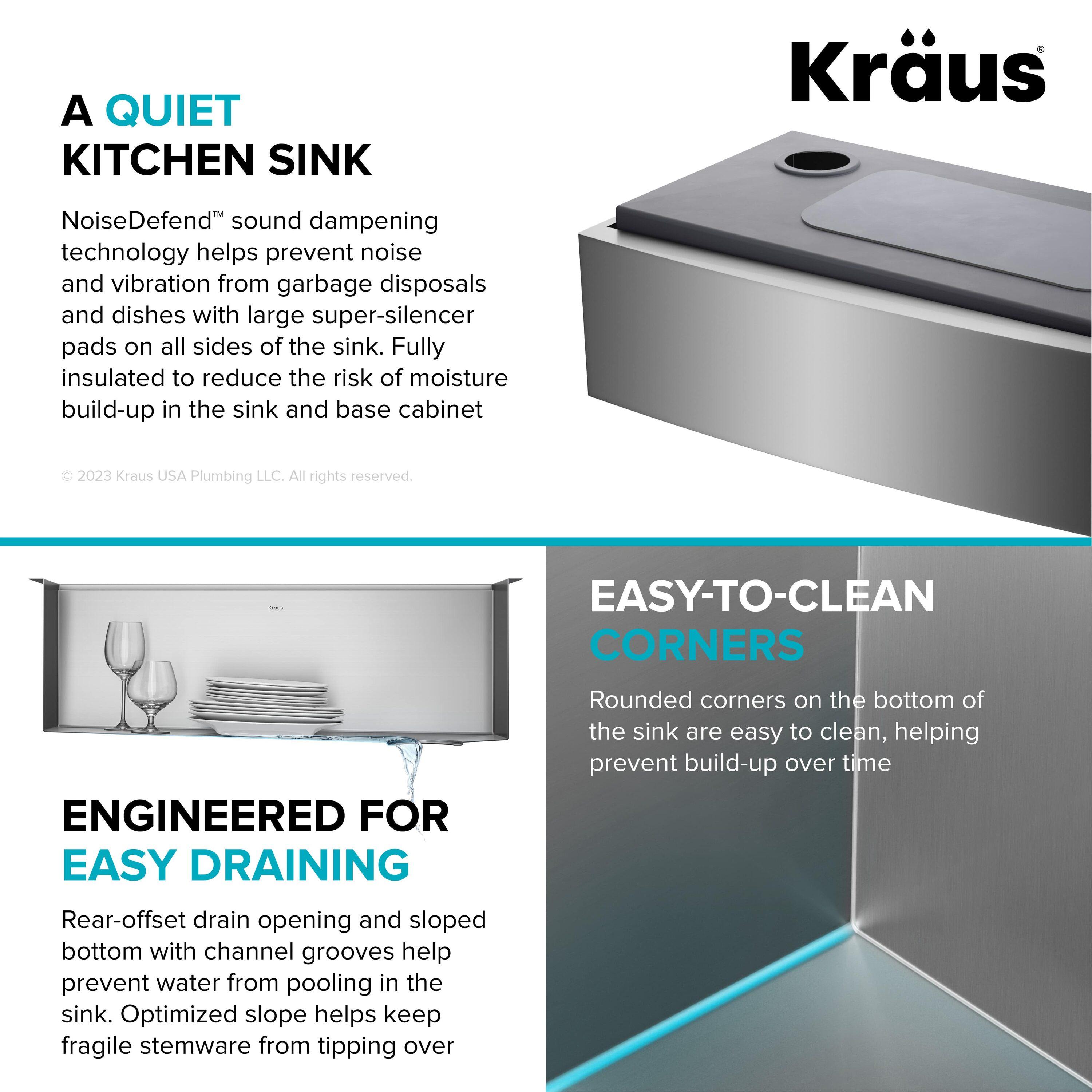 KRAUS Kore Workstation 30-inch L Farmhouse Flat Apron Front 16 Gauge Single Bowl Stainless Steel Kitchen Sink