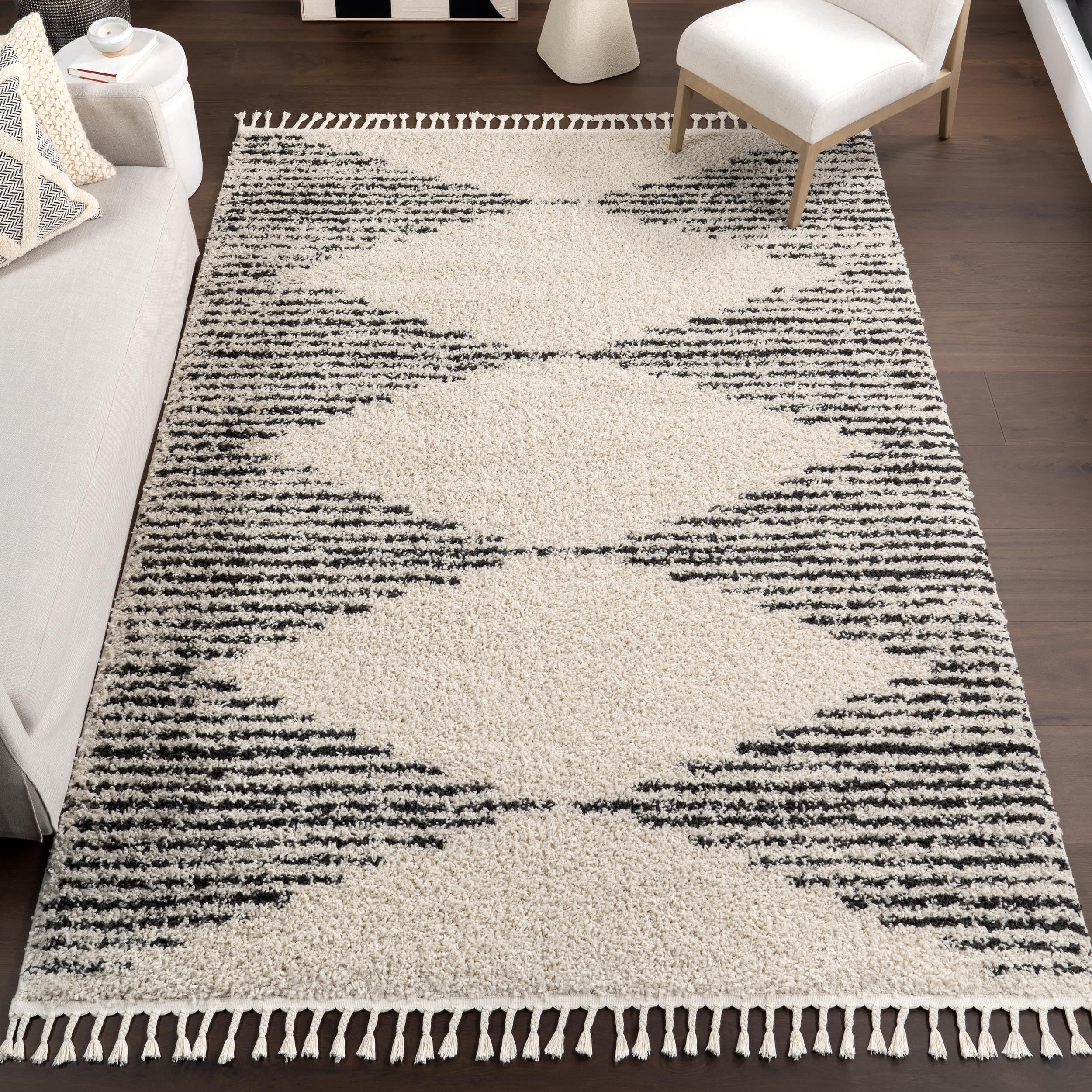 Nuloom Bria Trellis 12x15 Shag Indoor Area Rug for Living Room Bedroom Dining Room Nursery, Off White/Charcoal