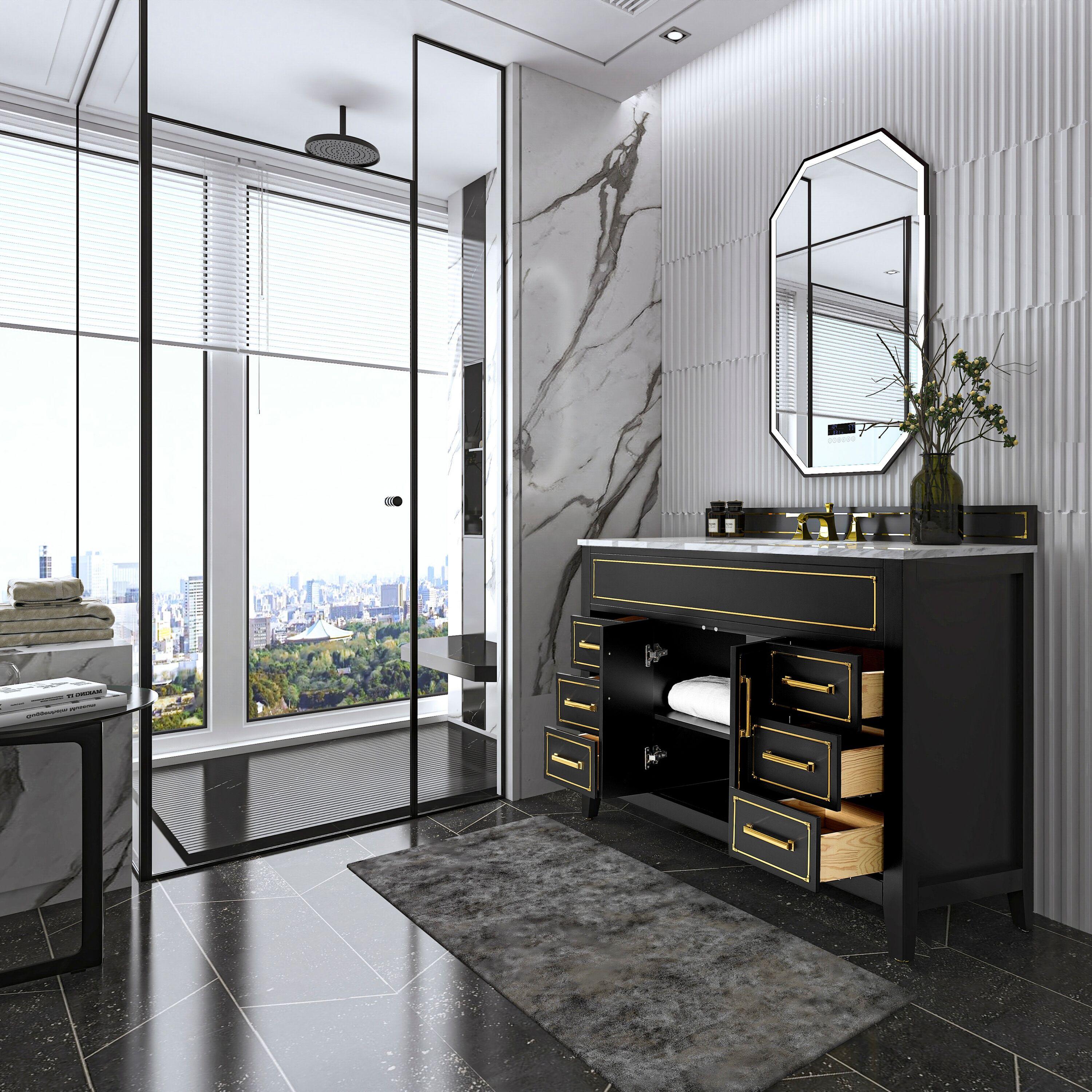 Aspen 48'' Single Bathroom Vanity with Carrara Marble Top