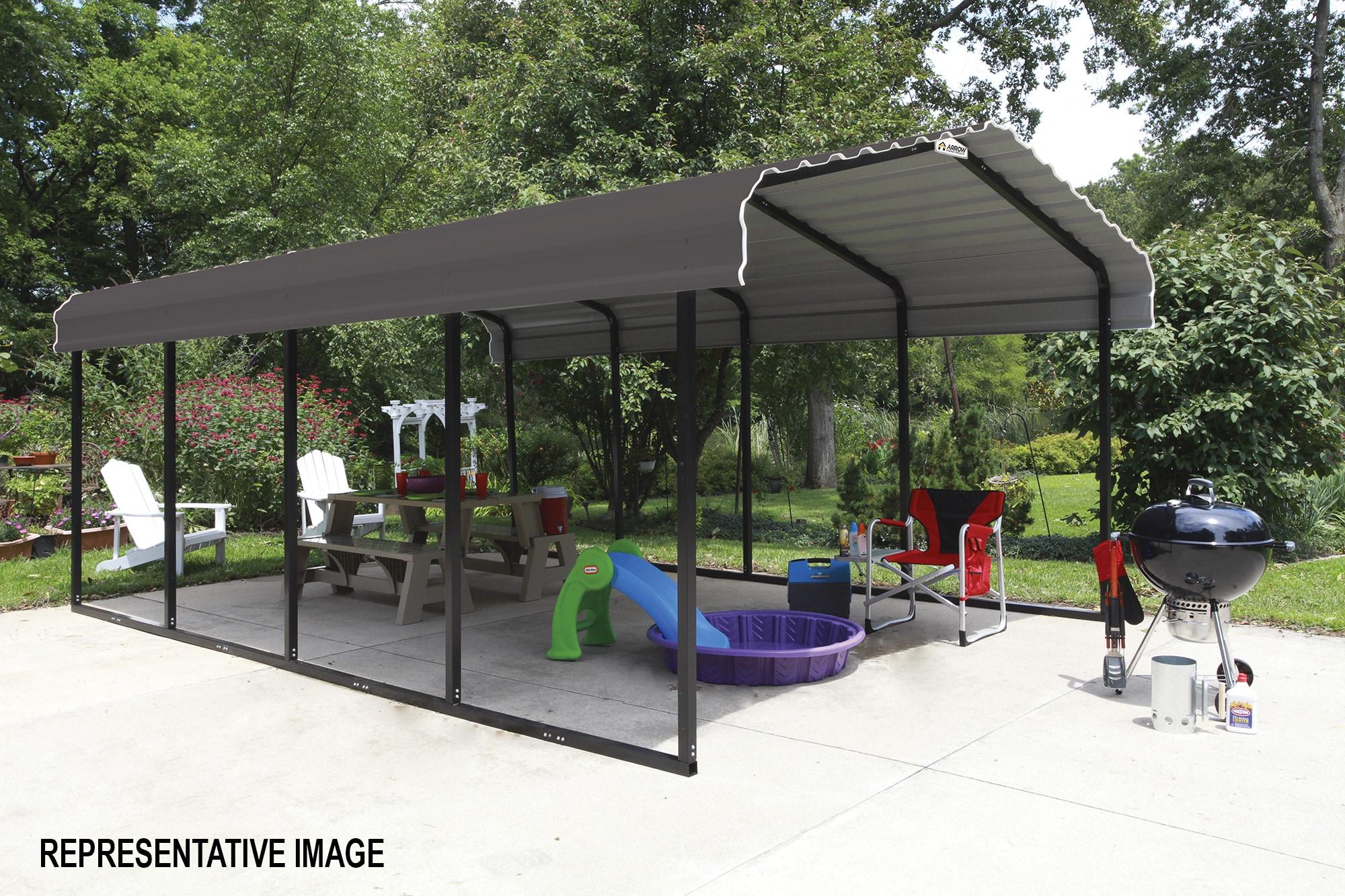 Arrow Steel Carport, Galvanized Black/Charcoal