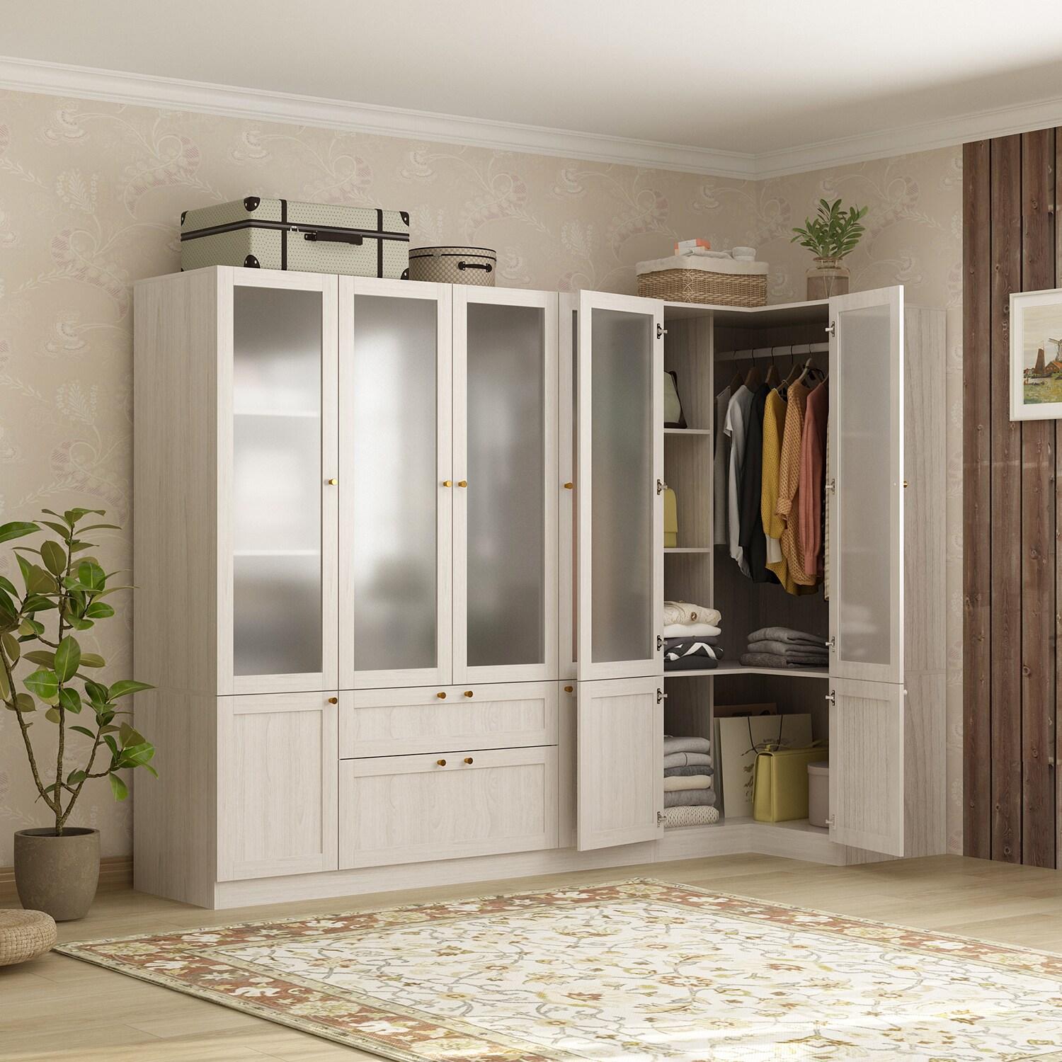 FUFU&GAGA Modern Simple Wardrobe Frosted Glass Door Combination Clothes Storage Cabinet Armoire