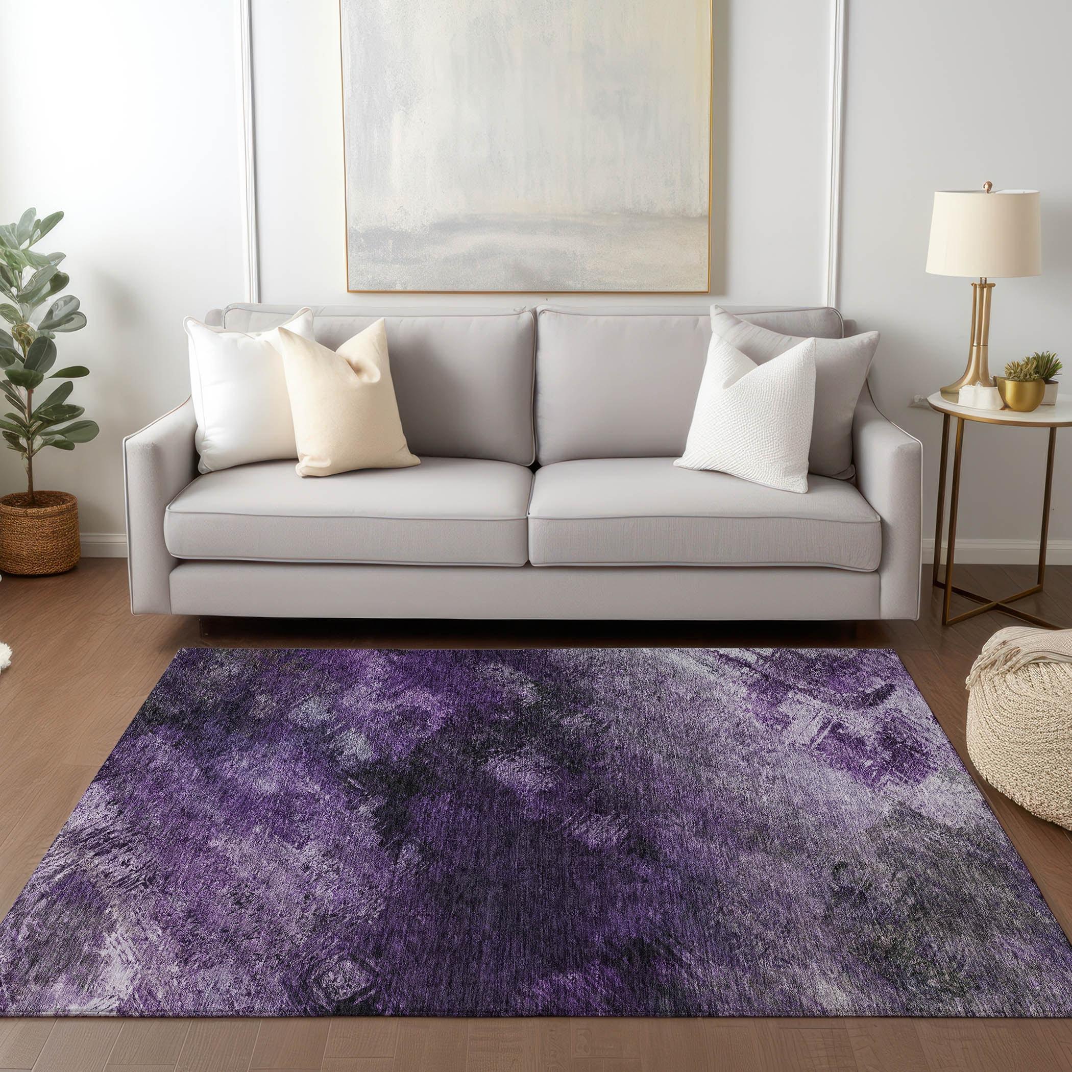 Purple Flat Woven Rectangular Synthetic Area Rug