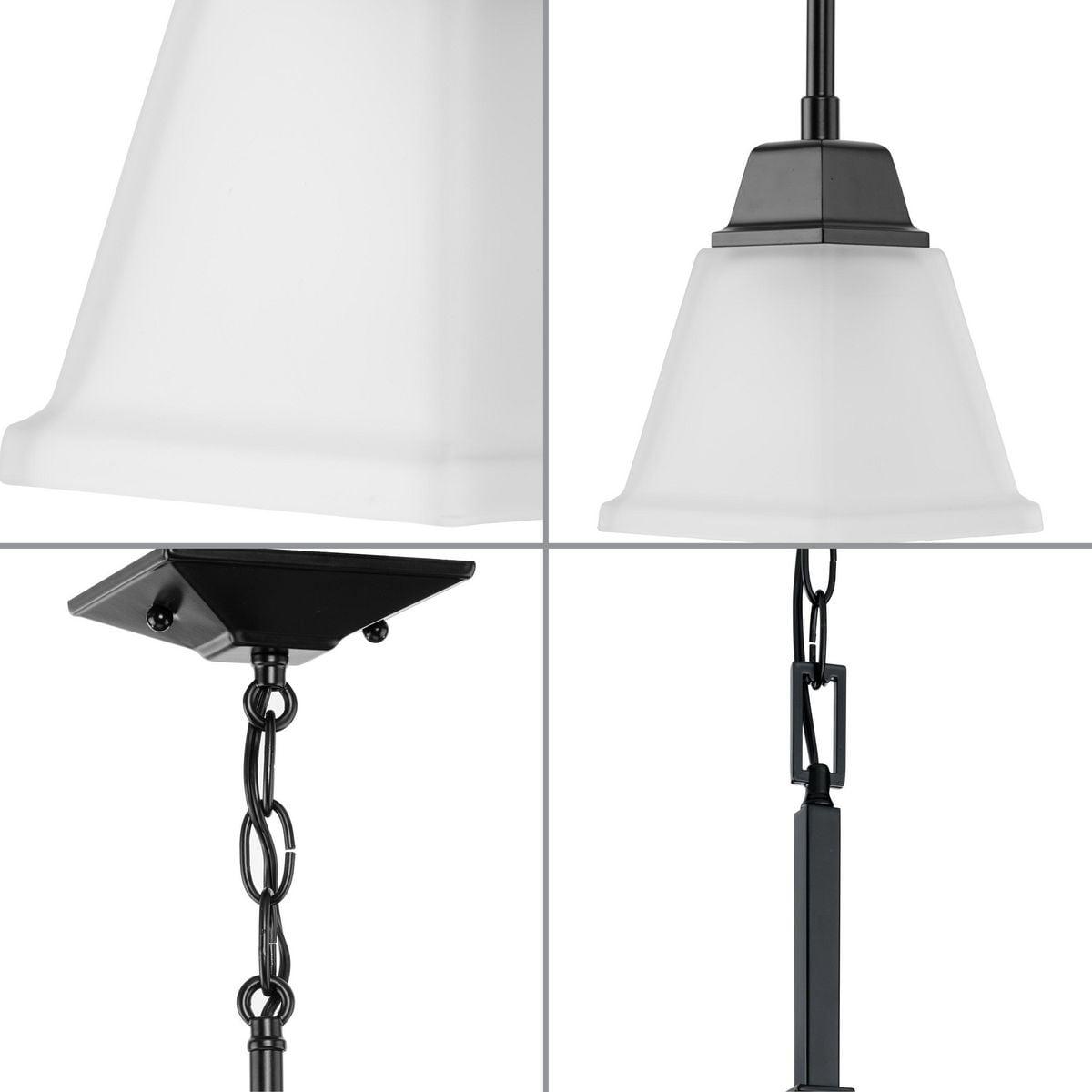 Progress Lighting, Clifton Heights, 1-Light Mini-Pendant, Matte Black, Etched Square Glass Shade