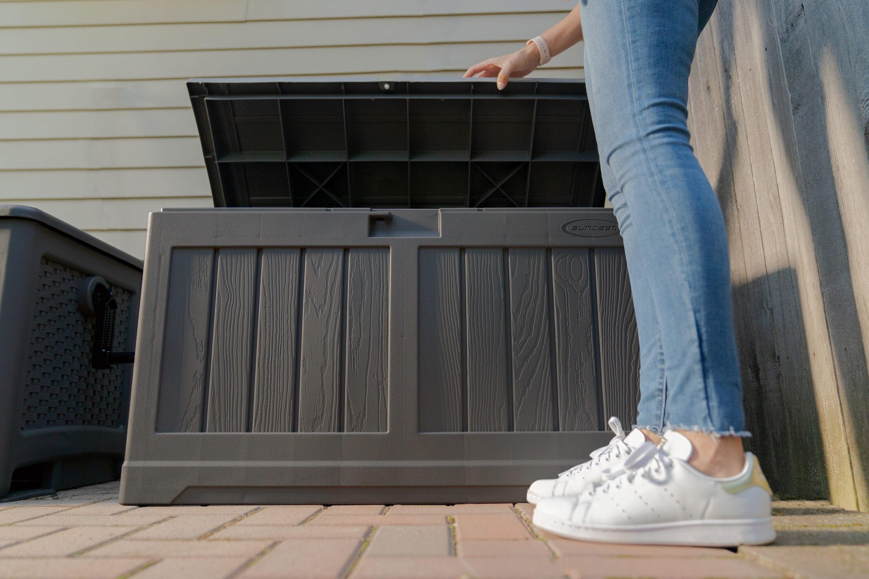 Suncast Suncast 50 Gallon Plastic Deck Box with Molded Lockable Feature for Home, Gray