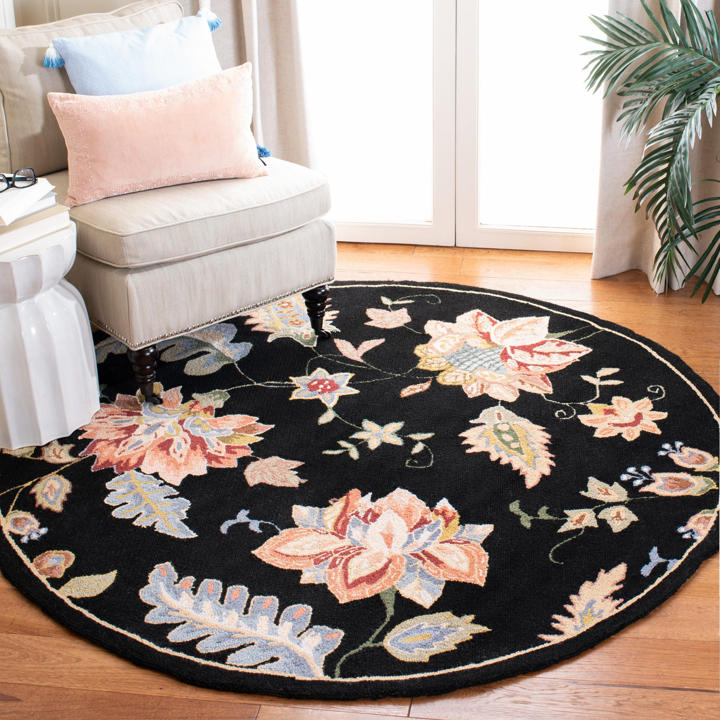 Hand Hooked Wool Floral Rug