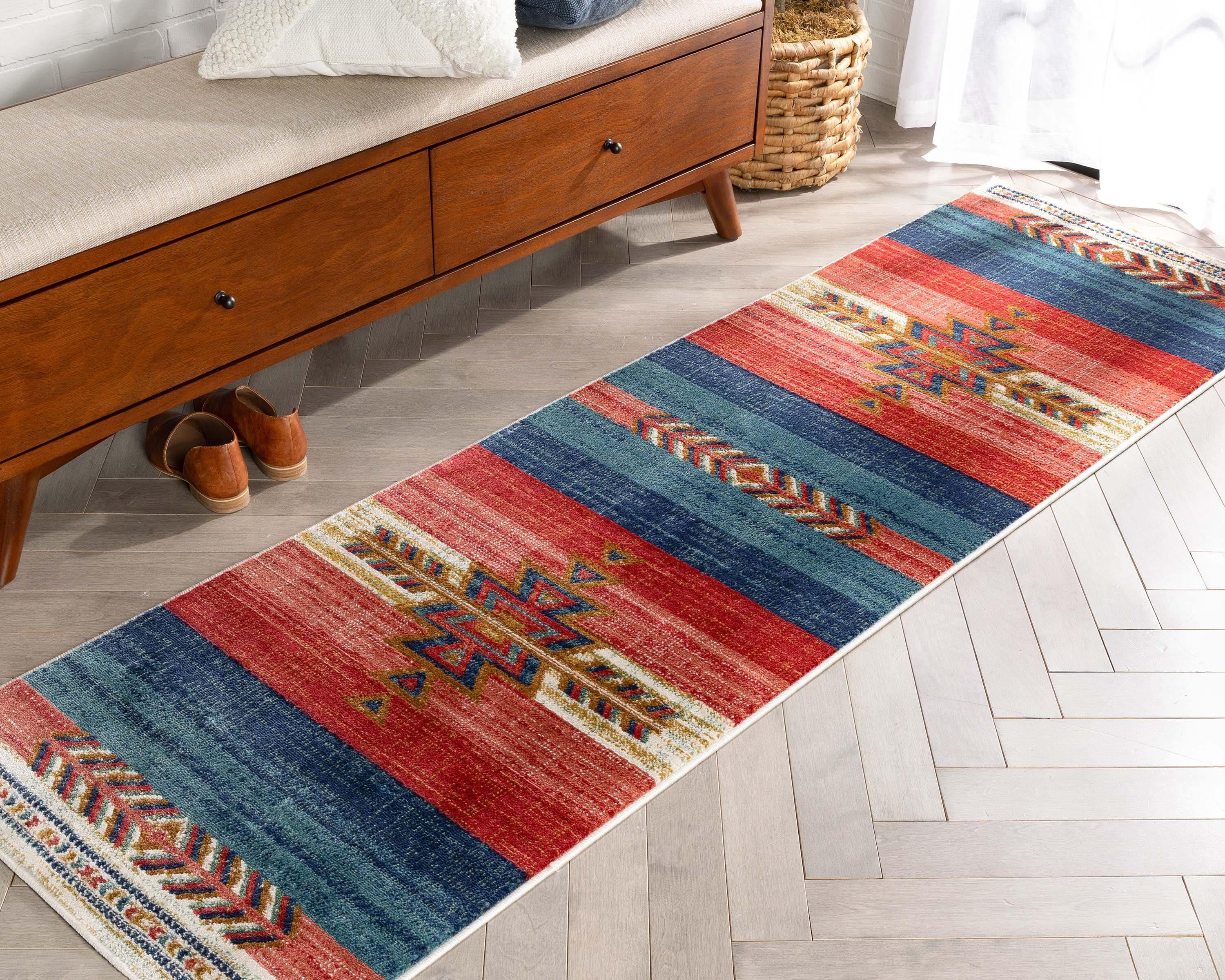 Union Rustic Crimson Southwestern Medallion Tribal Pattern Area Rug