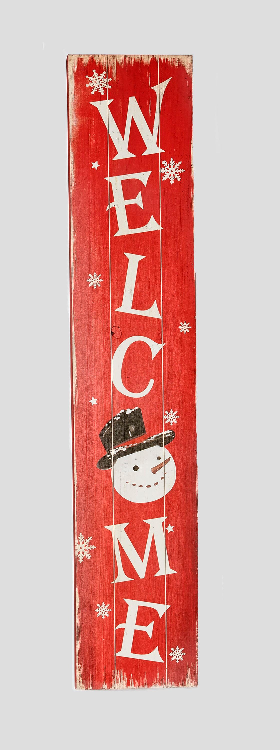 40-Inch Red Wood Snowman Welcome Porch Sign