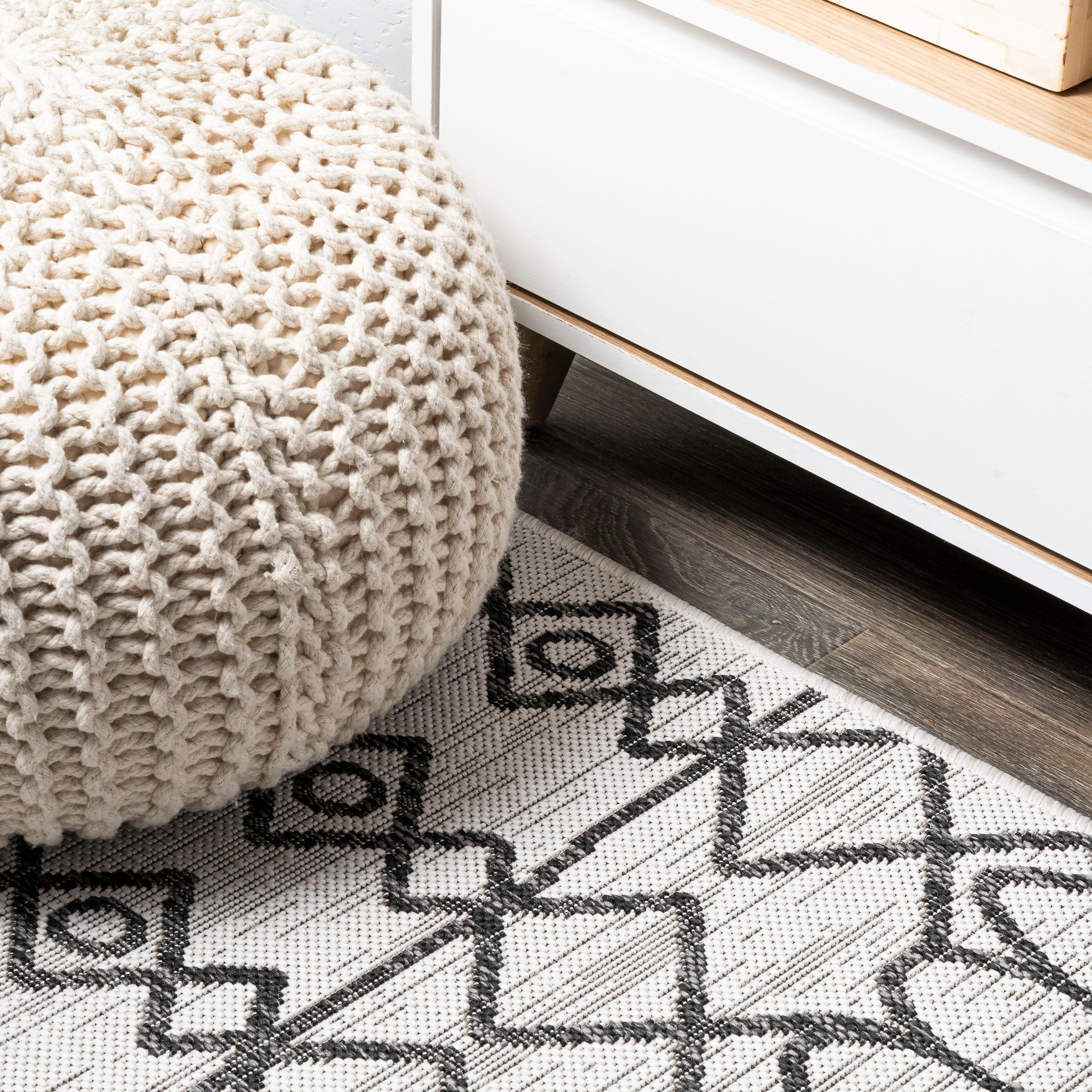 3'x5' Kafel Modern Bohemian Indoor/Outdoor Area Rug, Ivory/Black - JONATHAN Y