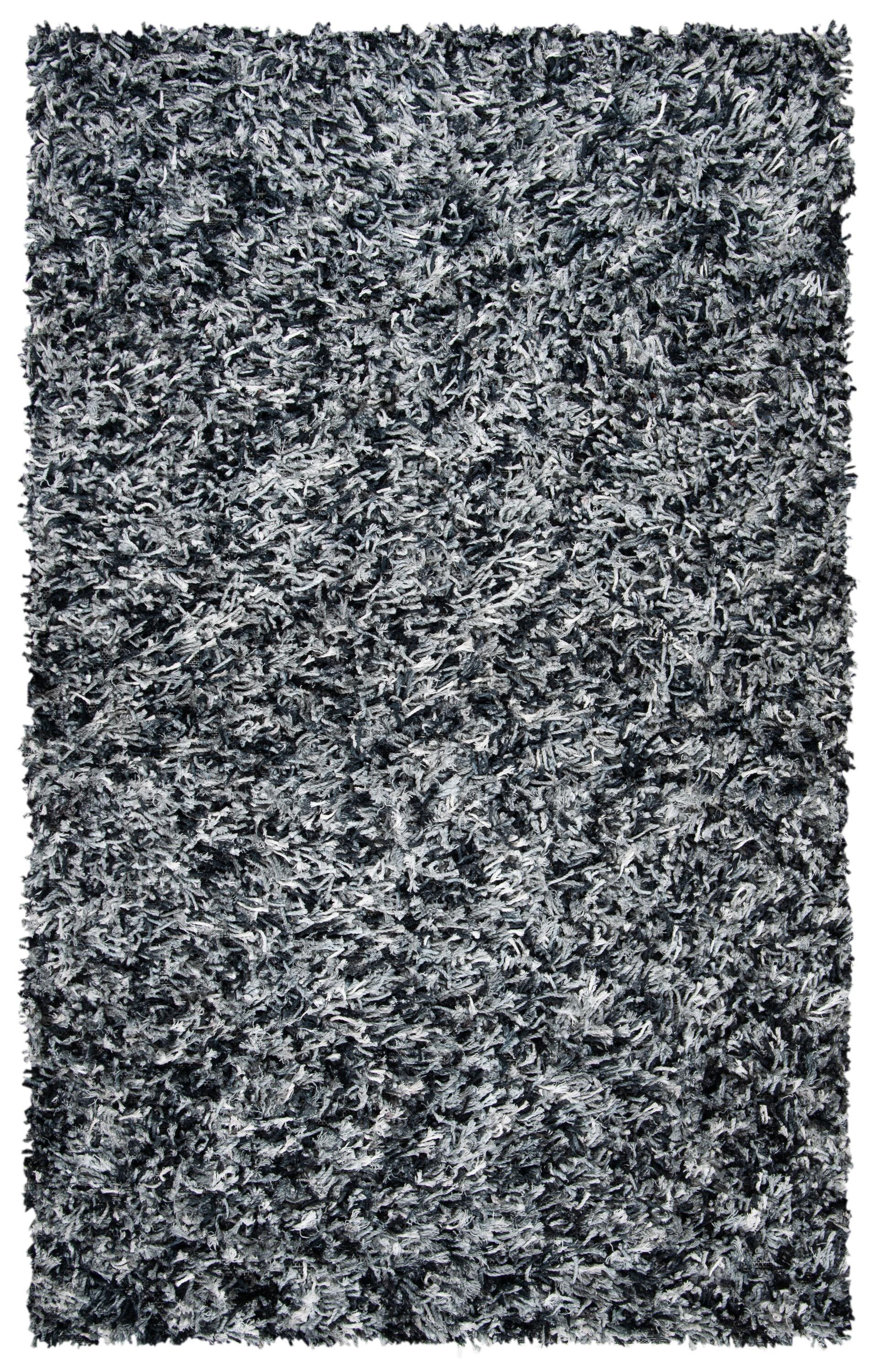 SAFAVIEH Rio Kynaston Solid Polyester Shag Area Rug, Black/Ivory, 6' x 9'