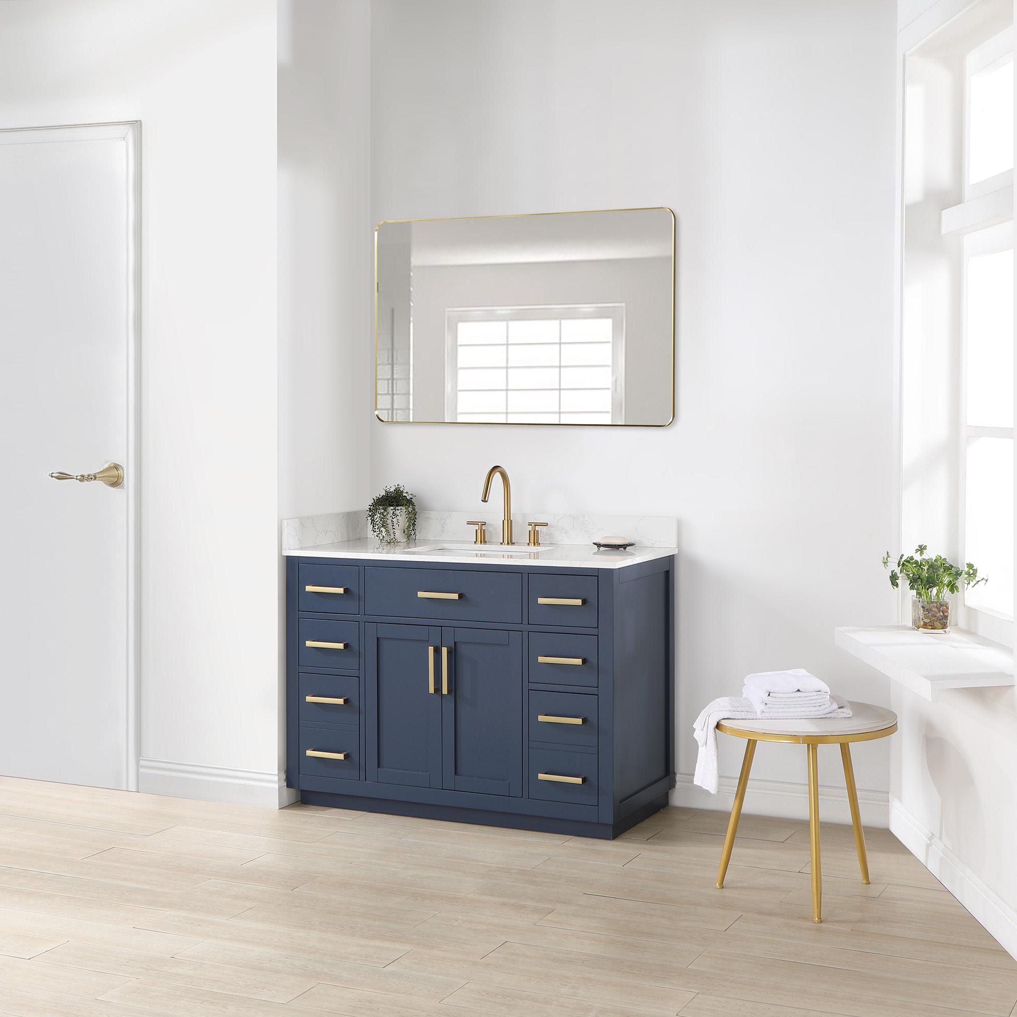 Gavino 48" Wood Vanity in Royal Blue with Composite Stone Top and Mirror