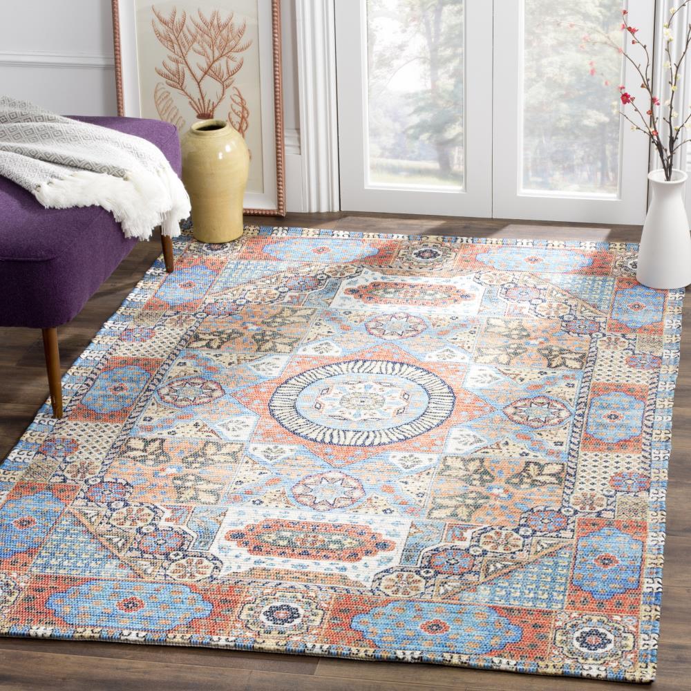 Saffron SFN541 Hand Loomed Area Rug - Orange/Blue - 5'x8' - Safavieh.