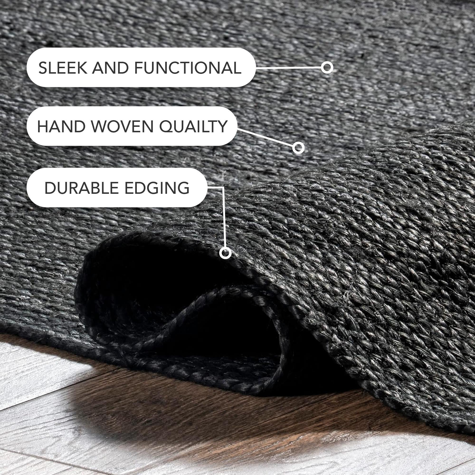 6'x9' Hand Woven Rigo Jute Area Rug Black - nuLOOM: Farmhouse Style, Low Pile, Rectangle, Indoor Use