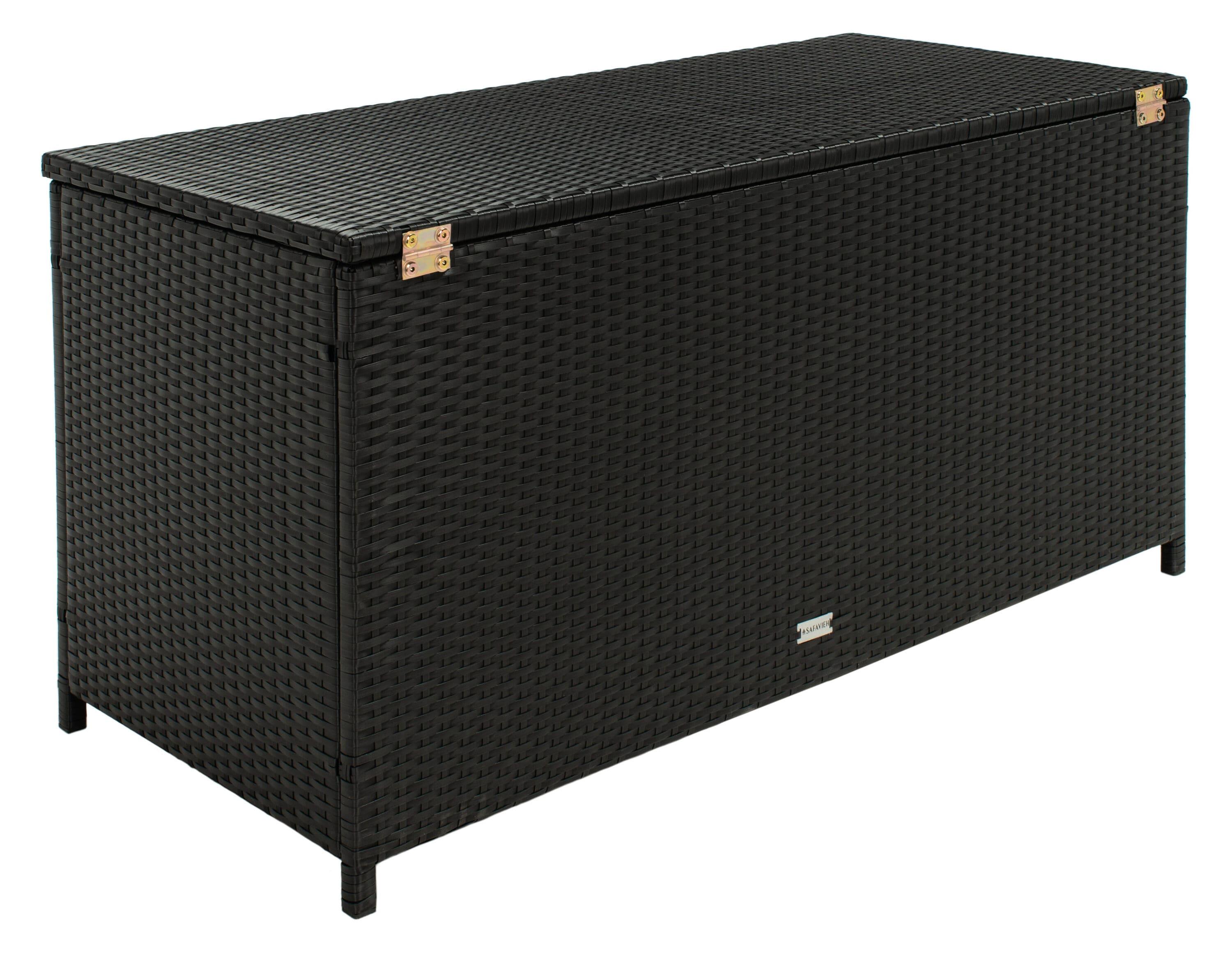 Oliveira Outdoor Cushion Deck Box - Black/White Cushion - Safavieh