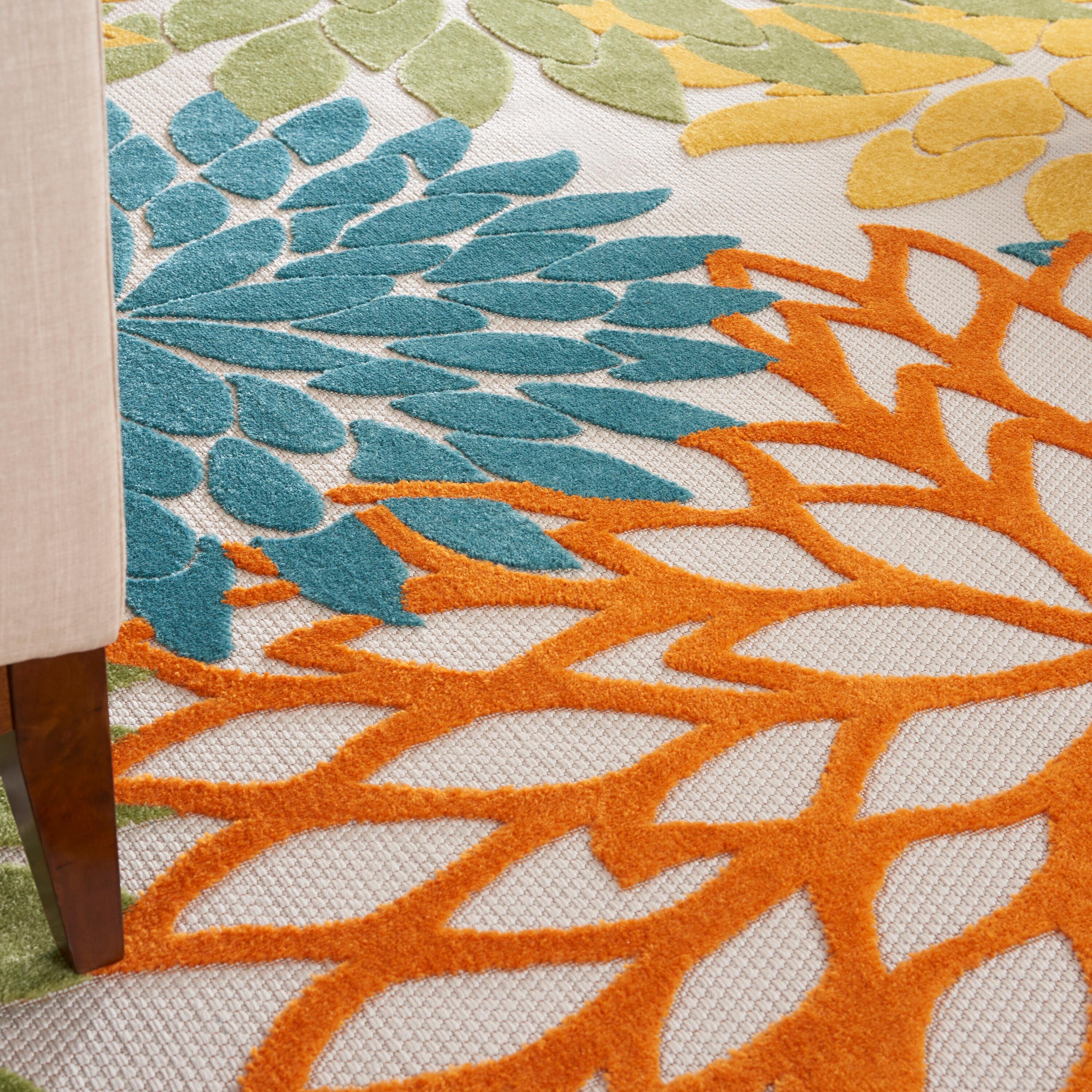 Nourison Aloha Floral Bloom Flatweave High-Low Indoor Outdoor Area Rug Turquoise Multicolor 9' x 12'