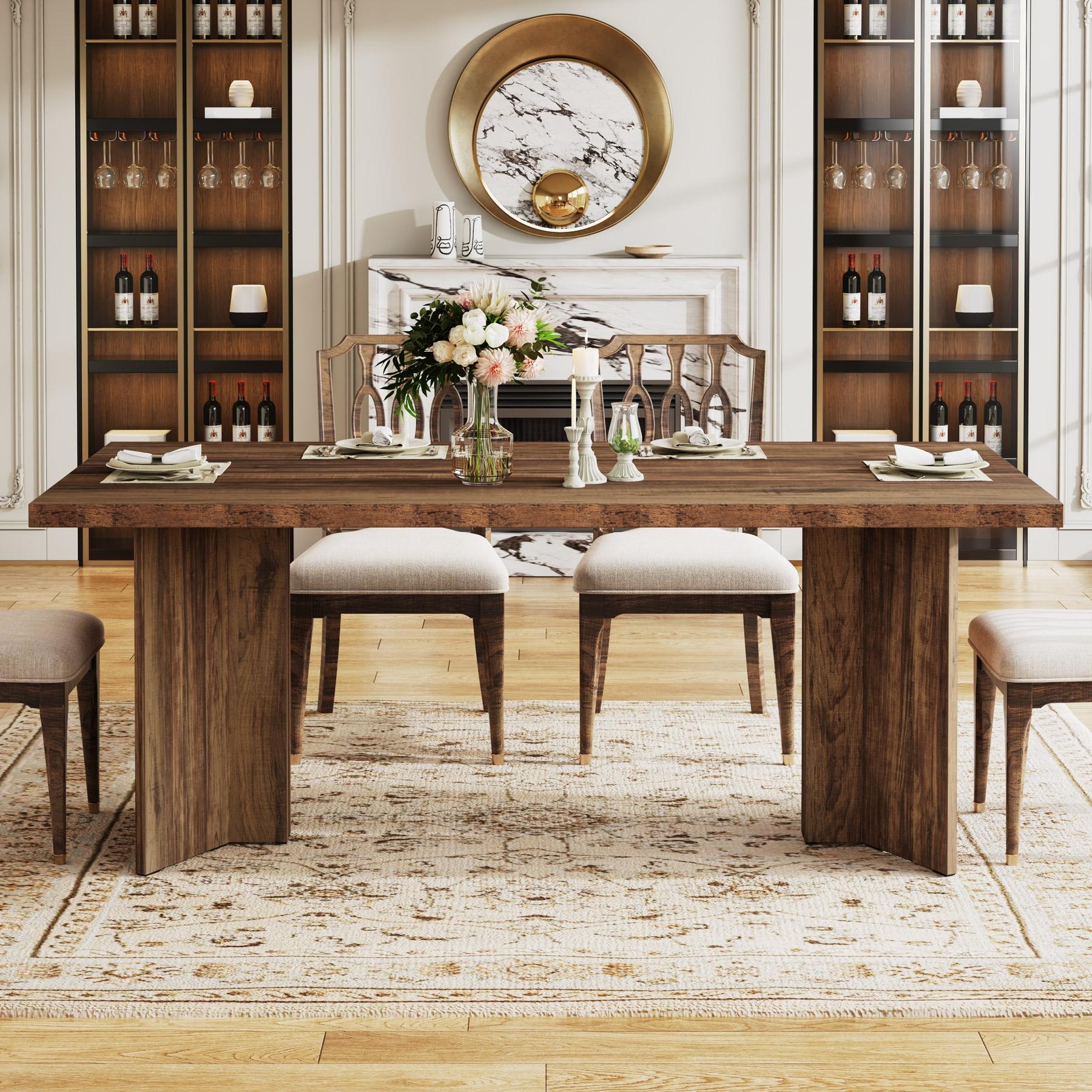 Tribesigns Dining Room Table for 4-6, 63" Farmhouse Wood Kitchen Table for Kitchen, Dark Brown
