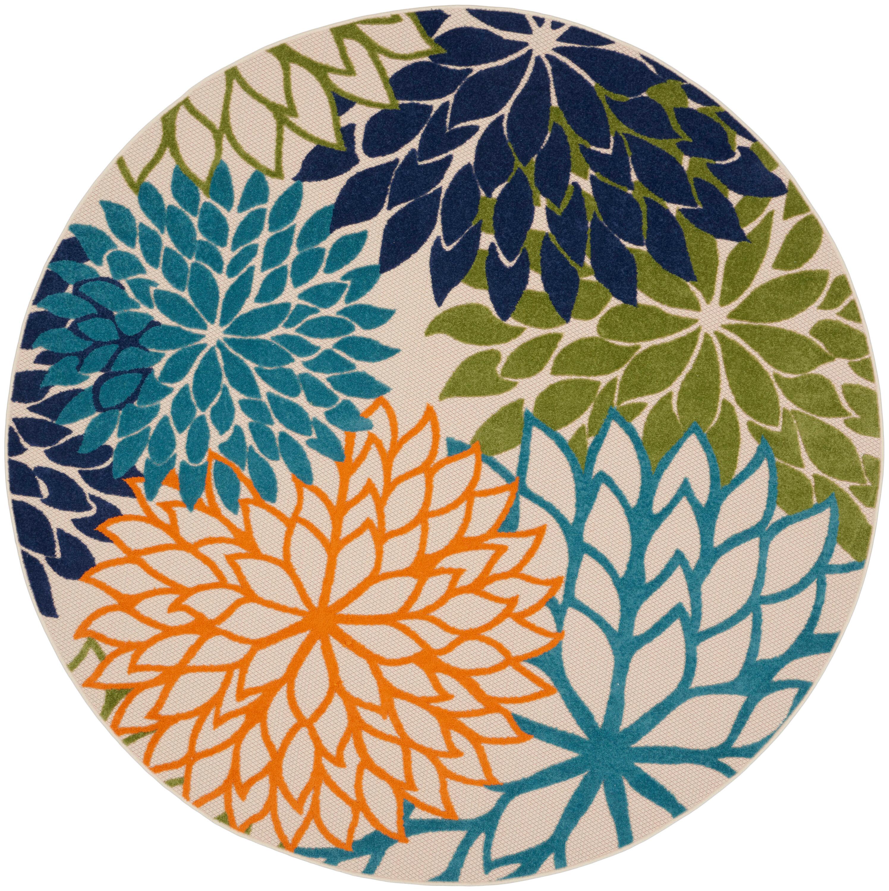 Nourison Aloha Floral Bloom Flatweave High-Low Indoor Outdoor Round Rug Multicolor 7'10" x 7'10"