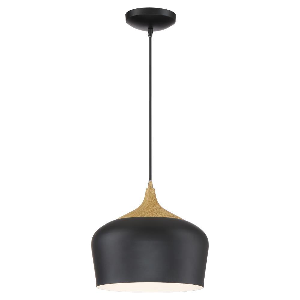 Access Lighting 52057LEDDLP-BL-WGN 12 in. Blend LED Pendant Ceiling Light, Black with Wood Grain