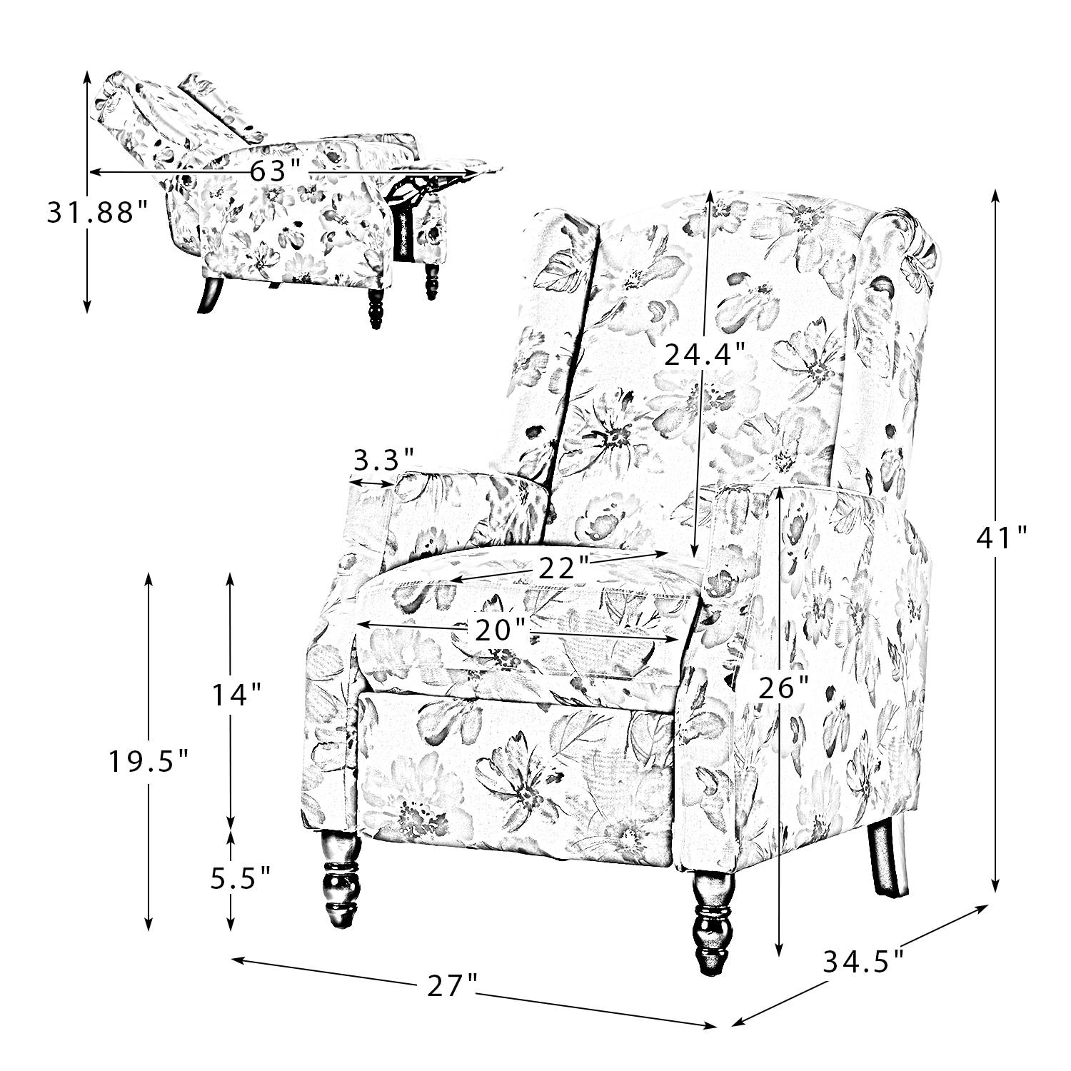 Recliners Push Back Accent Chairs Set of 2 Wingback Manual Fabric Upholstered Armchairs Sofa Home Theater Couches Garden