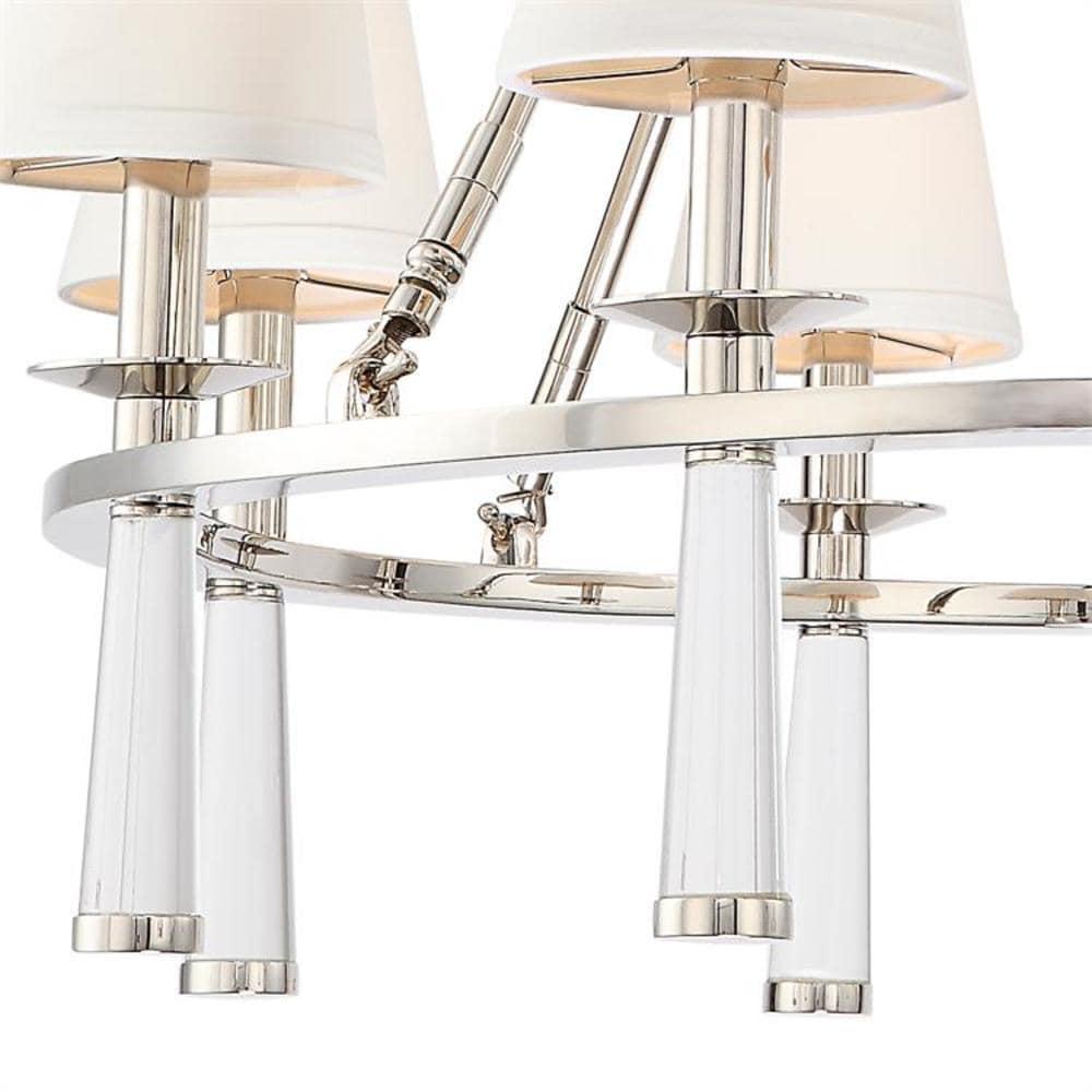 Chic Polished Nickel 8-Light Chandelier with White Silk Drum Shade