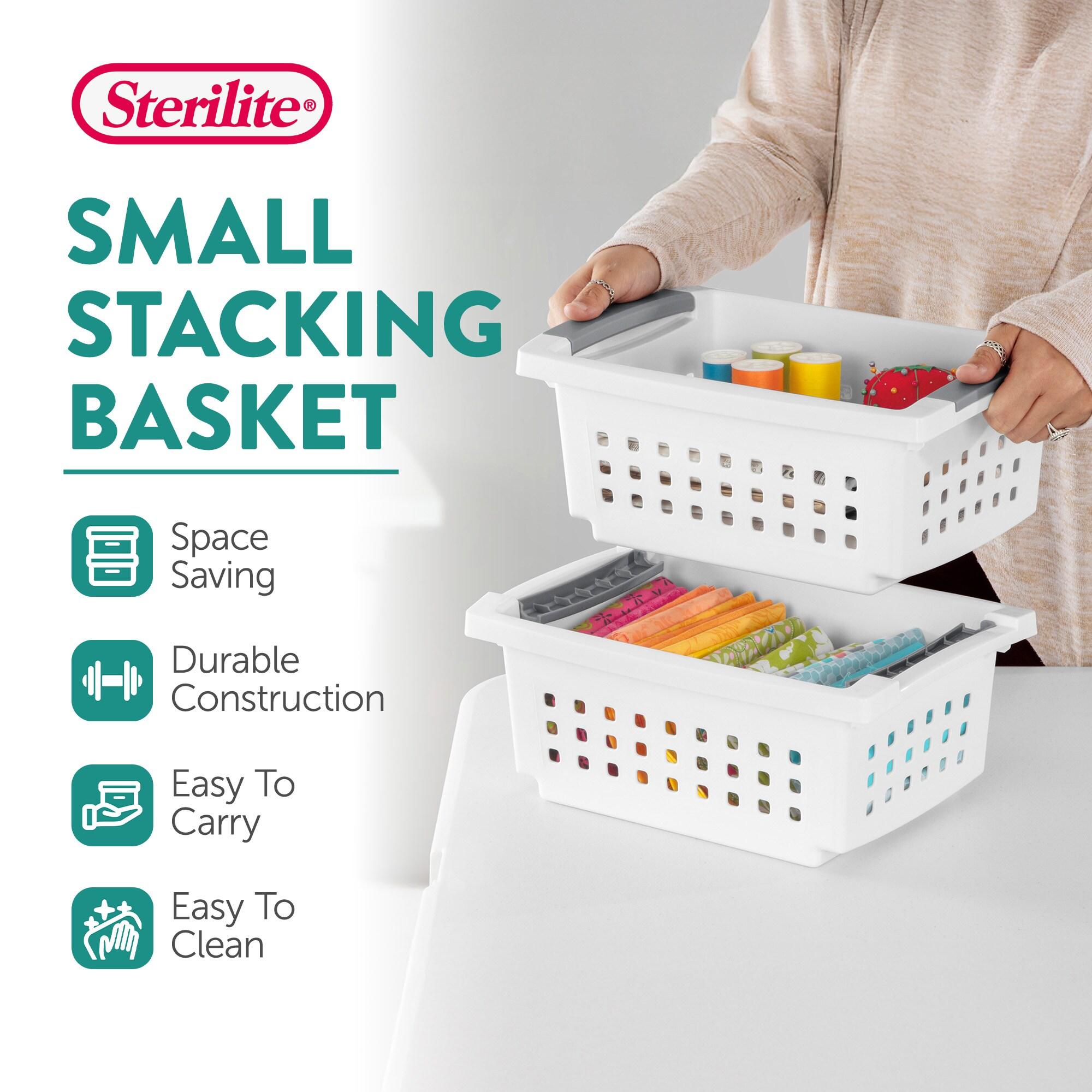 Sterilite Sterilite Small Stacking Basket, Stack Storage Bins, Organize Closets, Pantry, Bathroom or Classroom (Set of 8)