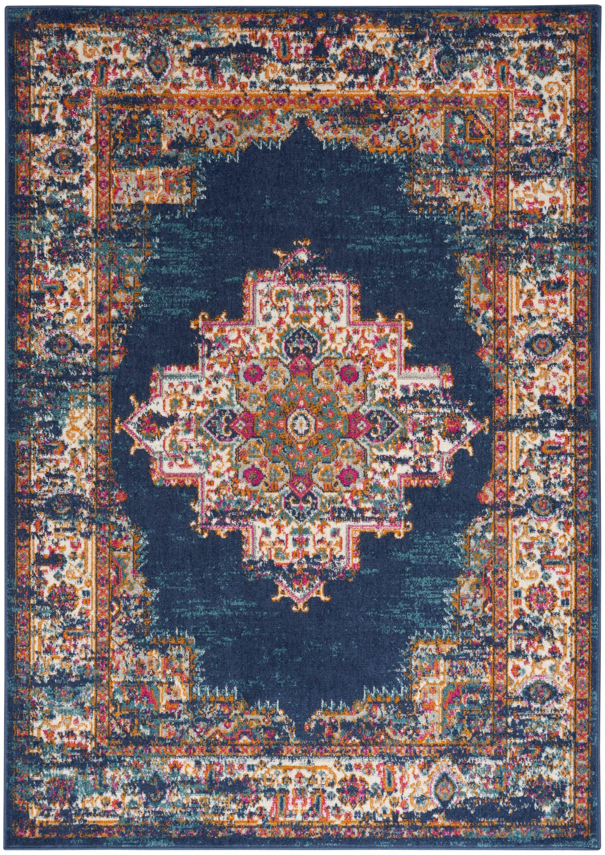 Nourison Passion Medallion Bohemian Indoor Rug Navy 5'3" x 7'3"