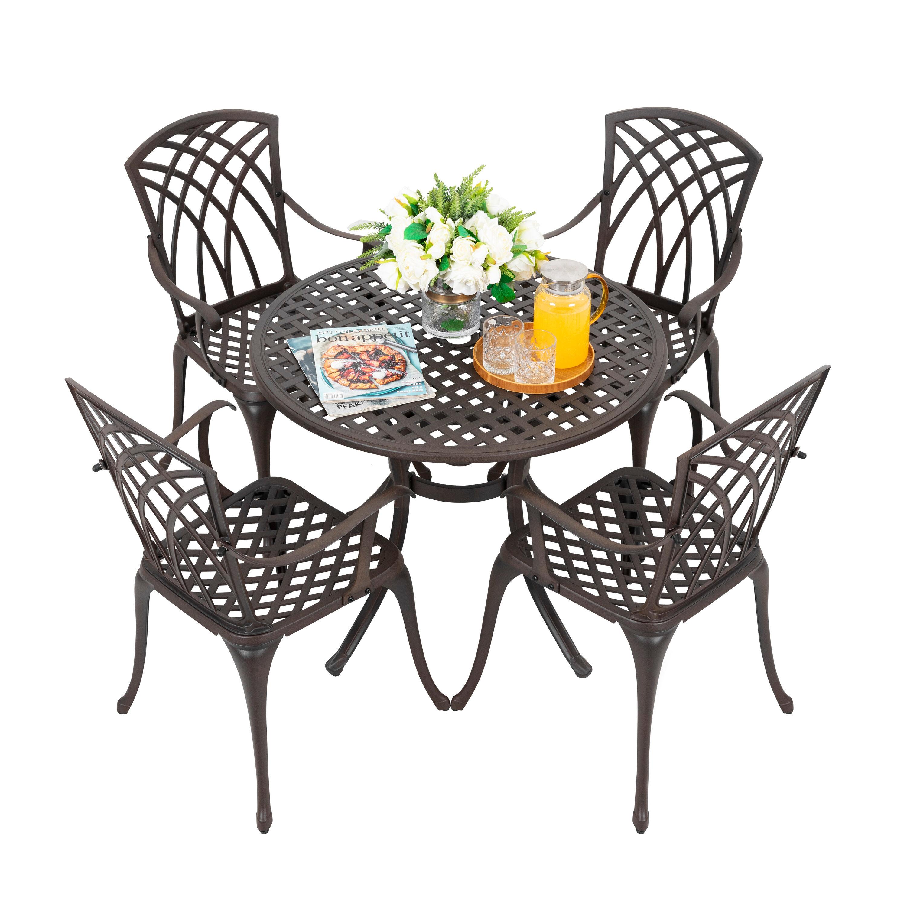 Nuu Garden 5-Piece Outdoor Dining Set, Cast Aluminum All-Weather Patio Furniture Set, Outside Patio Table and Chairs with Umbrella Hole for Garden, Deck, Antique Bronze