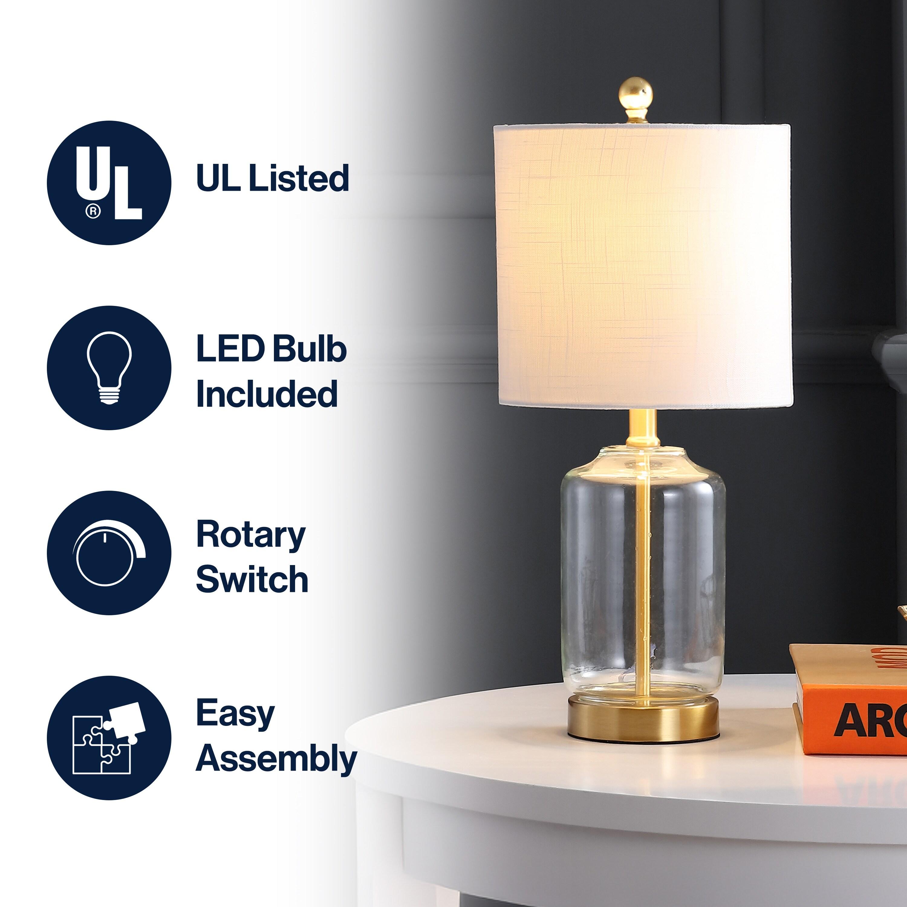 JONATHAN Y Duncan 19.5" Glass/Metal LED Table Lamp, Brass/Clear, JYL1033A