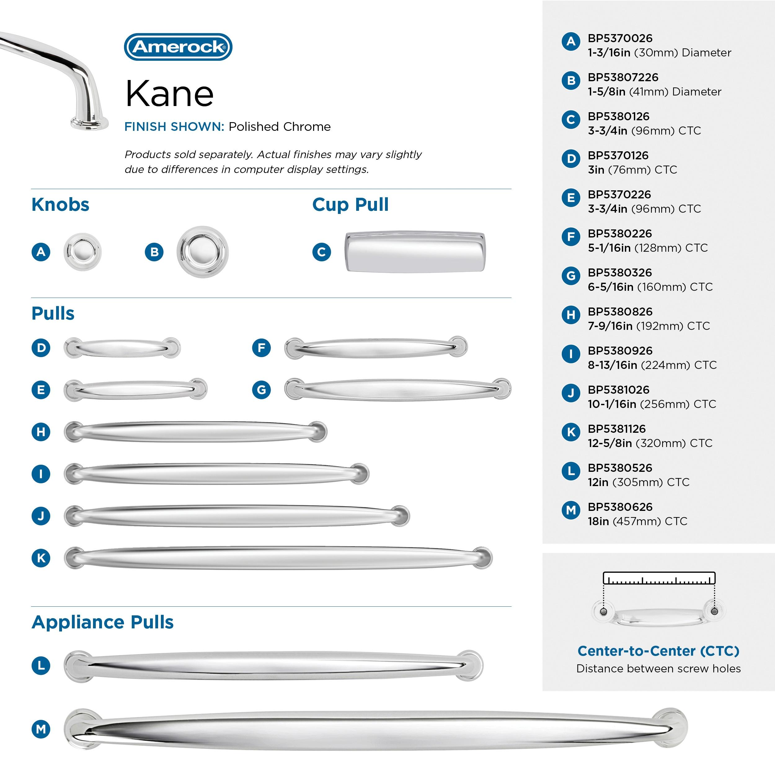 Kane 3-3/4 inch (96mm) Center-to-Center Polished Chrome Cabinet Pull