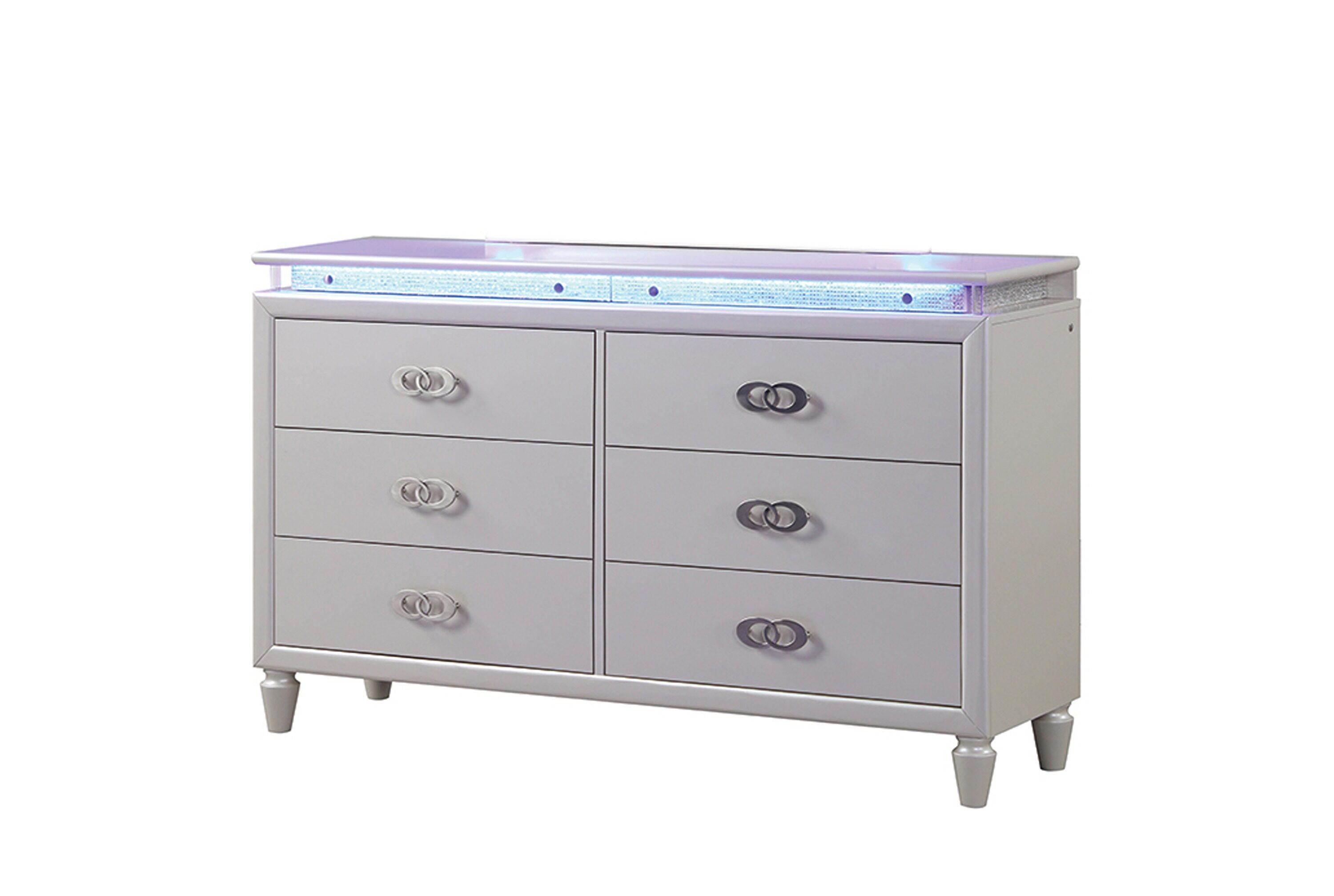 DeeHome Passion Queen 4 Pc LED Bedroom Set Made with Wood in Milky white