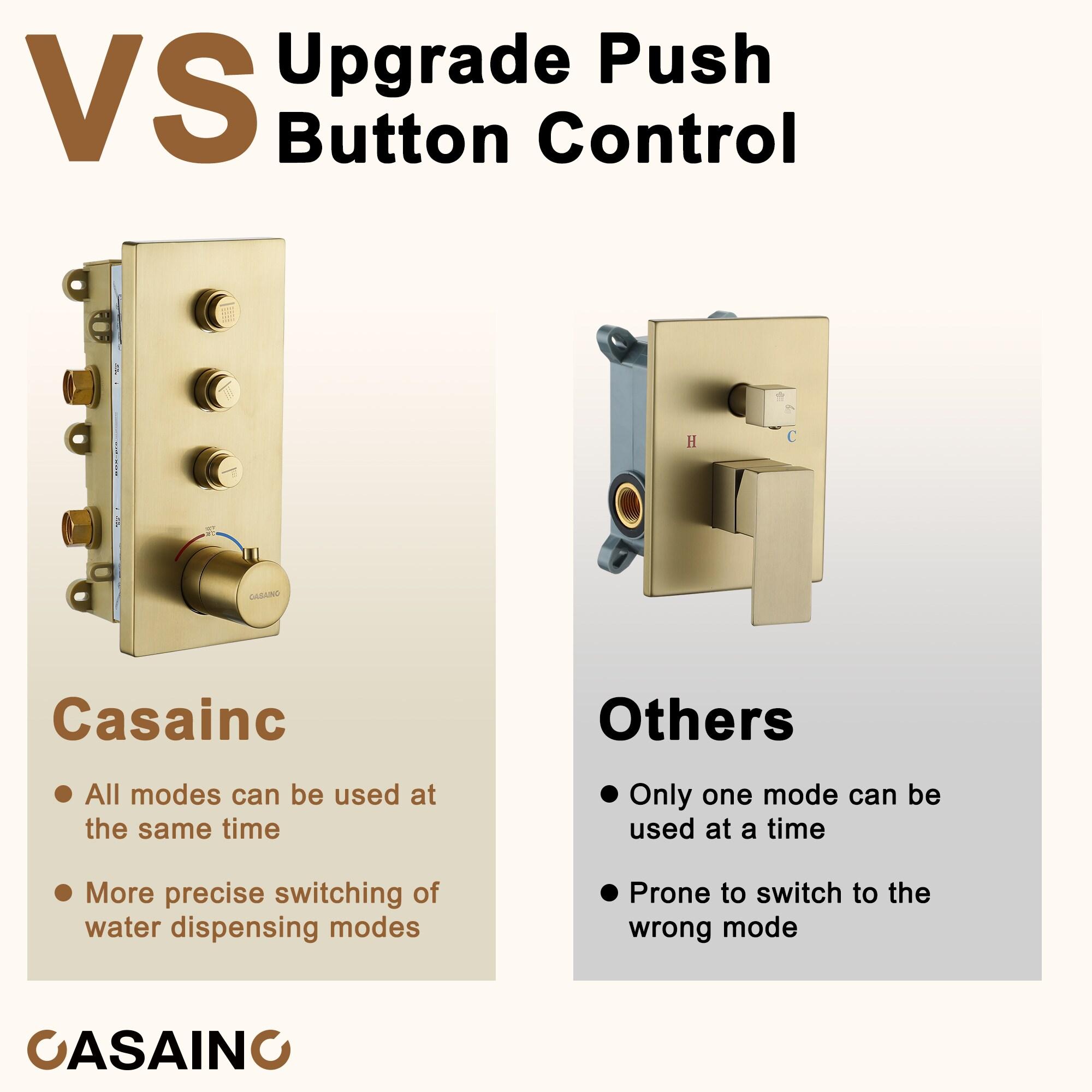 3 Functions 12 Inch Wall Mount Thermostatic Shower System with 6 Body Jets