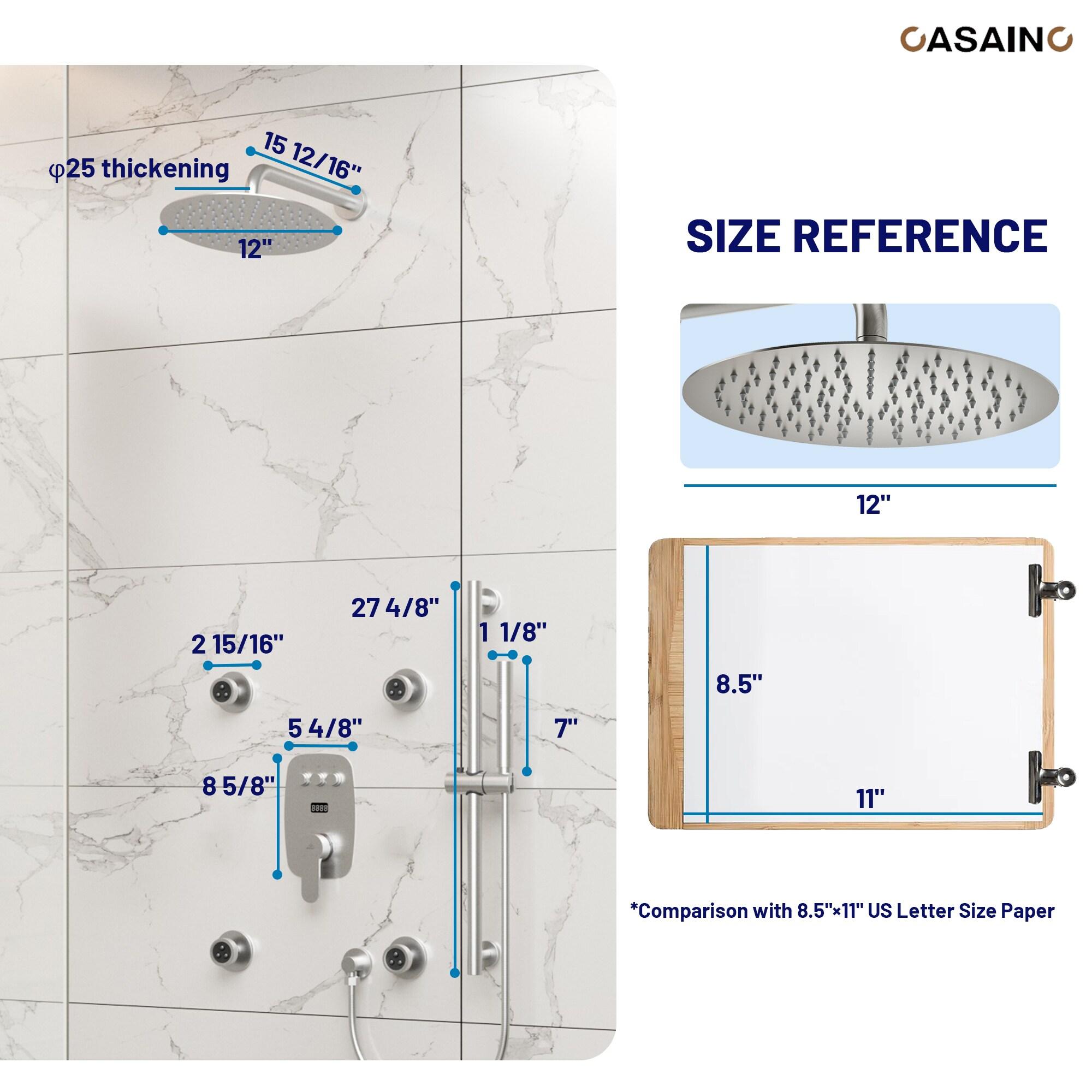 CASAINC 3-Function 12 Inch Temperature Digital Display Shower System With 2-Setting Slider Bar Handheld And 4Pcs Body Jets BR01009SX12BN
