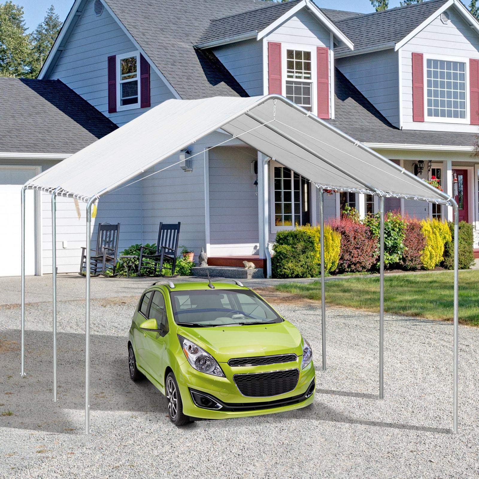 Outsunny Outsunny 10'x20' Carport Heavy Duty Galvanized Car Canopy with Included Anchor Kit, 3 Reinforced Steel Cables, White