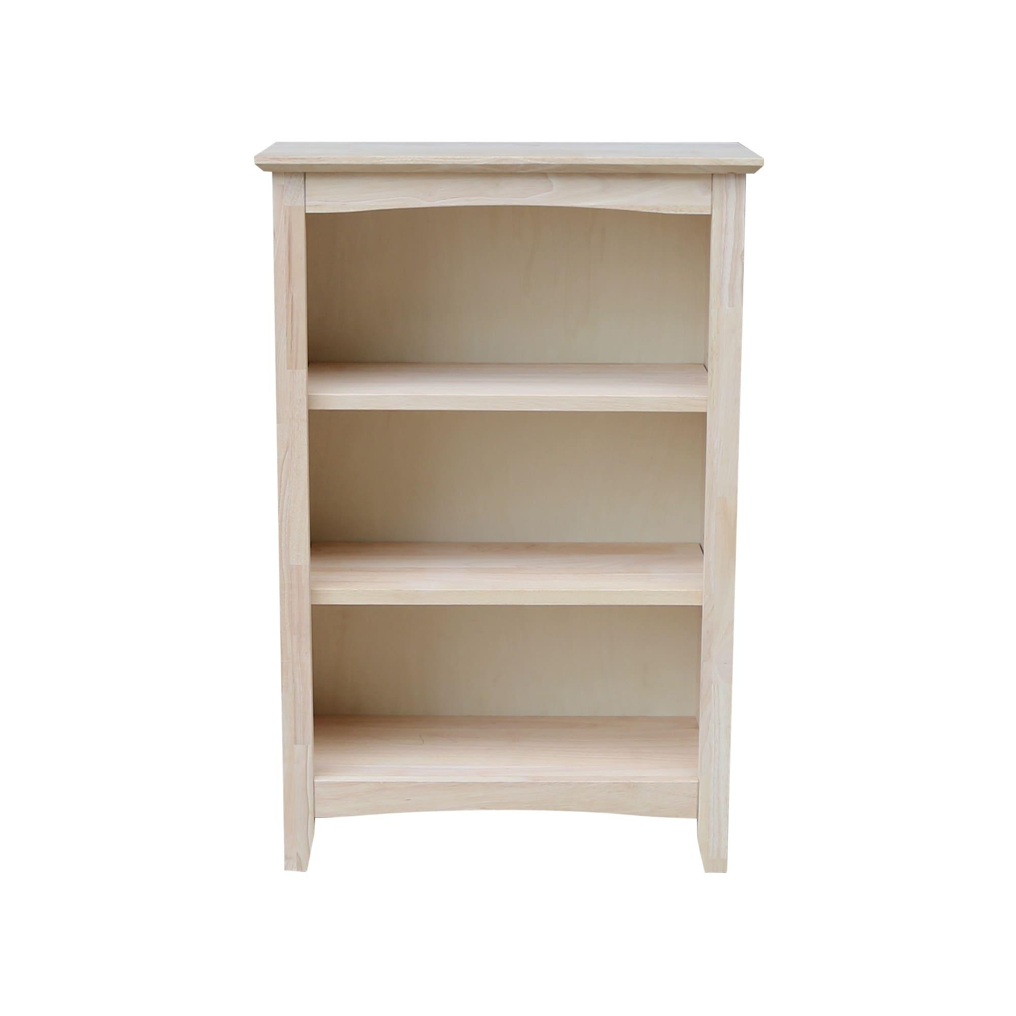 36"x24" Shaker Bookcase Unfinished - International Concepts: Rubberwood Material, 3 Fixed Shelves, Enclosed Back