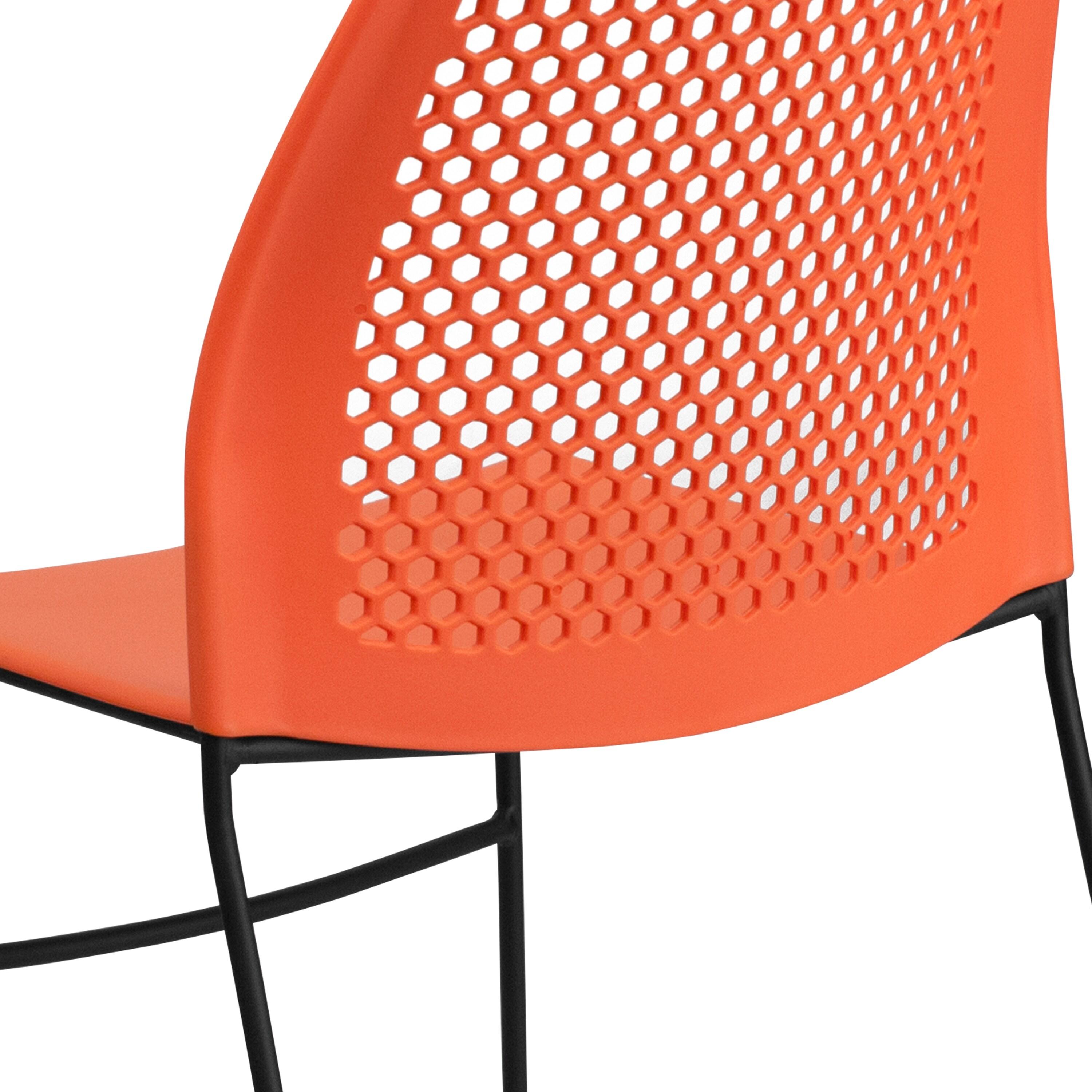 Flash Furniture HERCULES Series 661 lb. Capacity Orange Stack Chair with Air-Vent Back and Black Powder Coated Sled Base