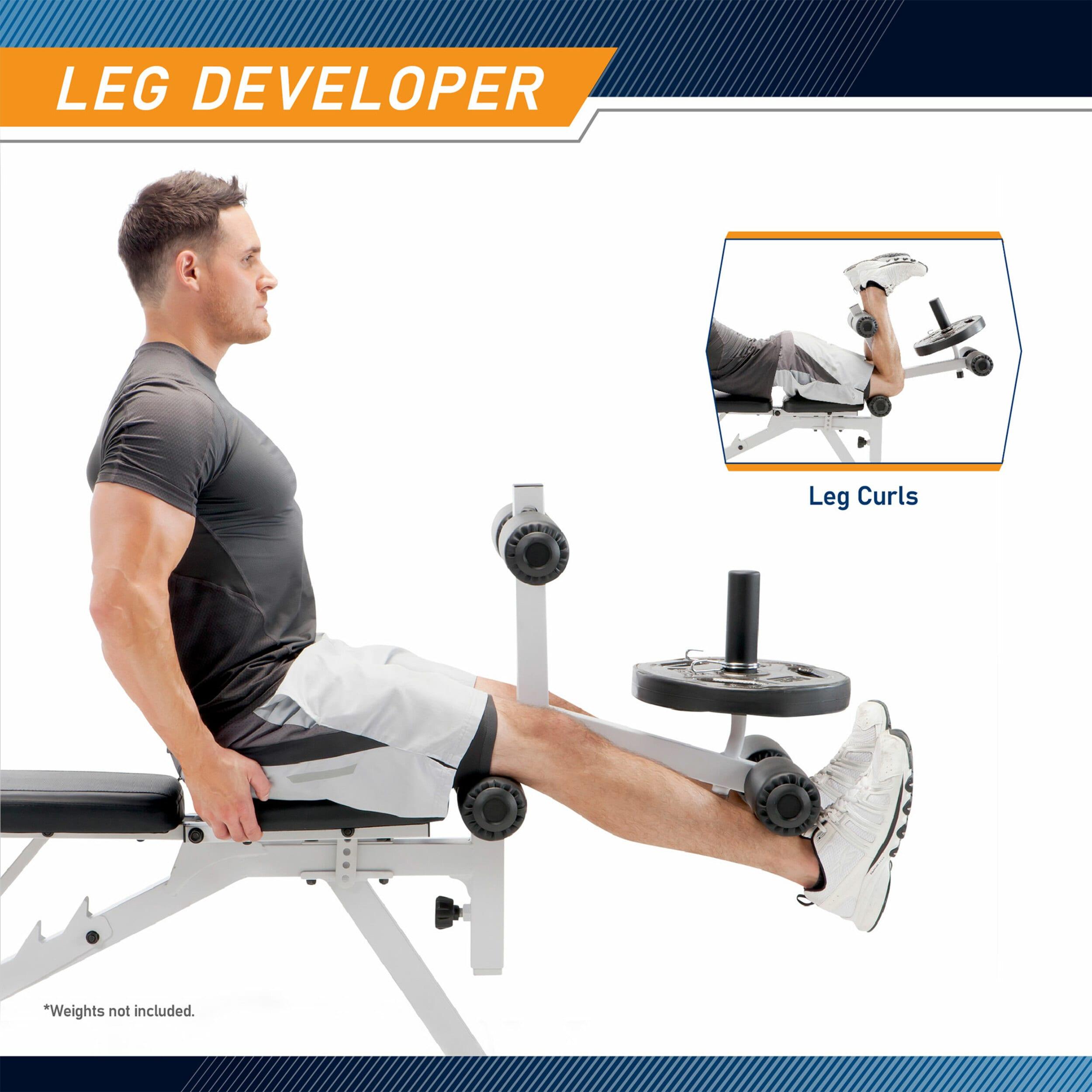 Marcy Adjustable Weight Bench, Foldable Incline Decline Flat Bench Press for Home Gym, Full Body Workout Equipment with Leg Developer and Wheels