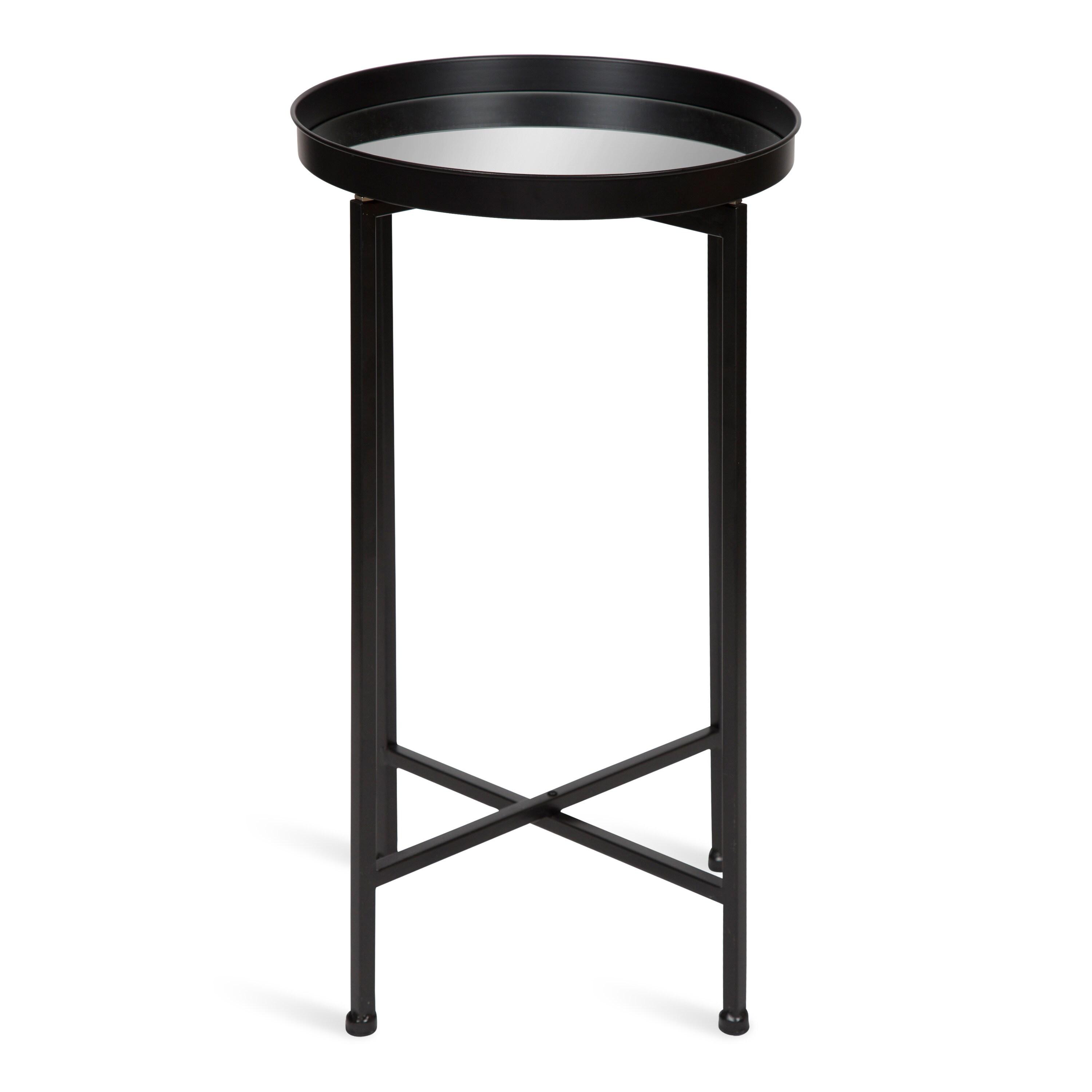 Kate and Laurel Celia Round Metal Tea Table, 14x14x25.75, Black and Mirror