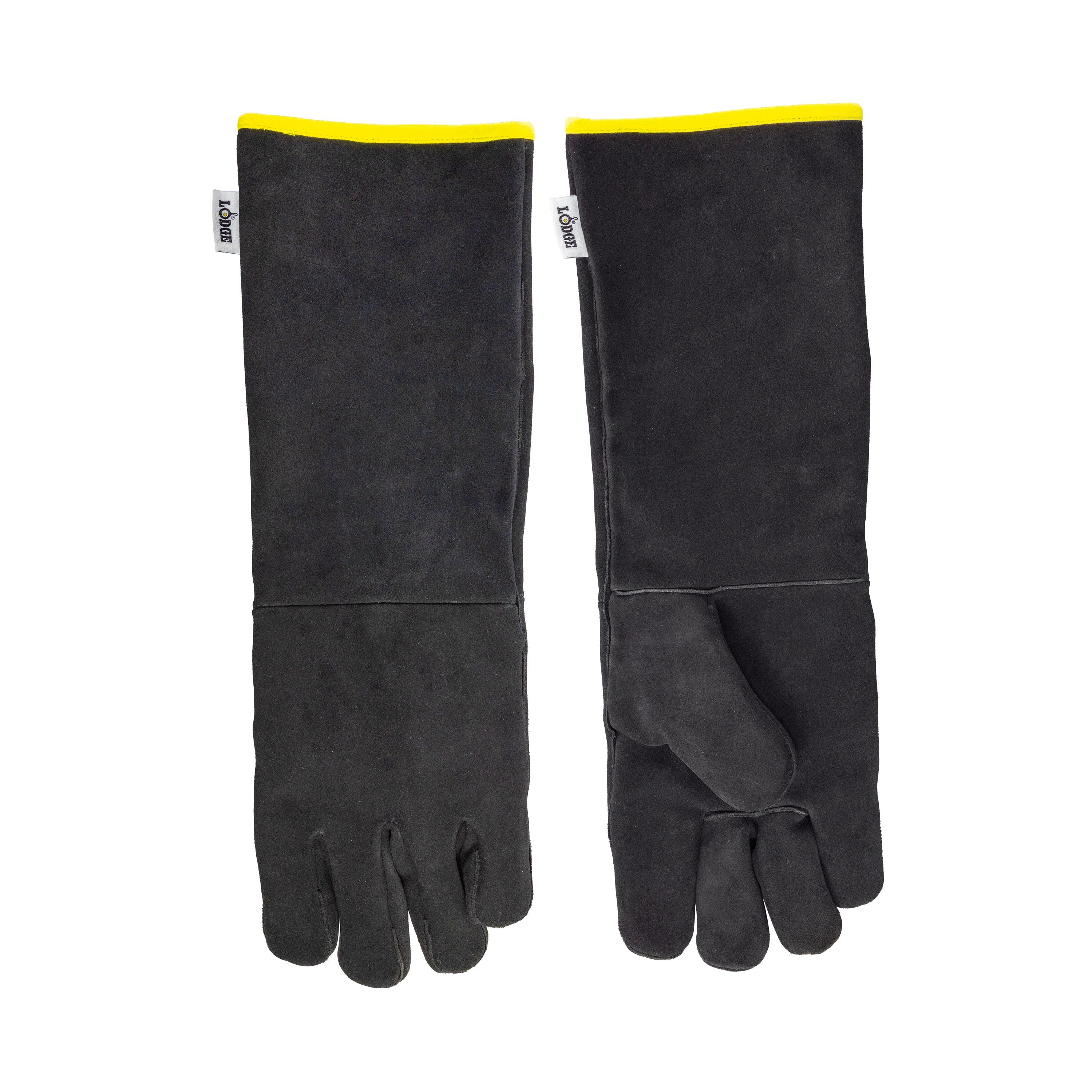Black Leather Heat-Resistant Cooking Gloves, One Size