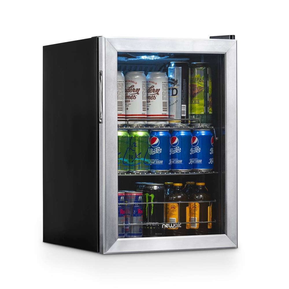 Newair 90 Can Freestanding Beverage Fridge in Stainless Steel, Compact with Adjustable Shelves