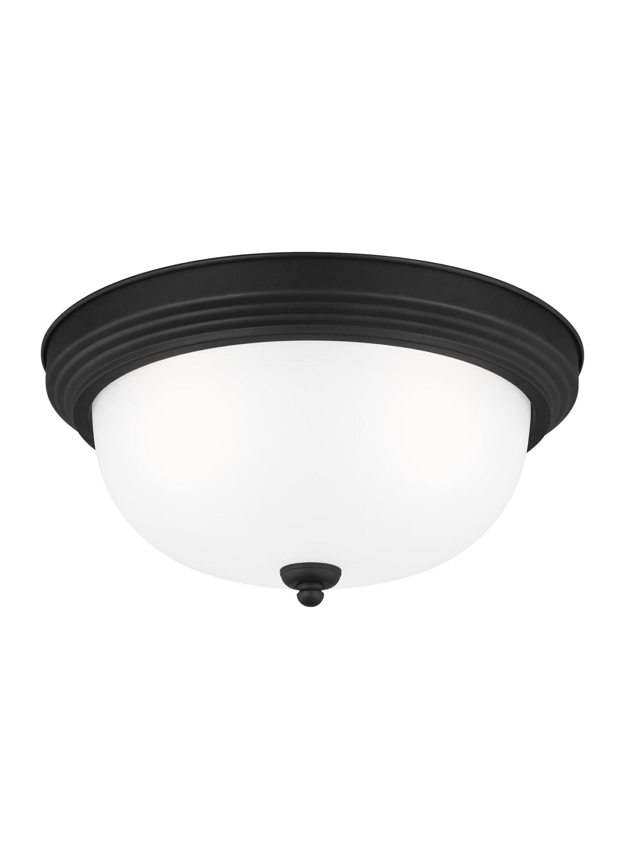 Geary 14.5 in. 3-Light Midnight Matte Black Traditional Contemporary Ceiling Flush Mount with Satin Etched Glass