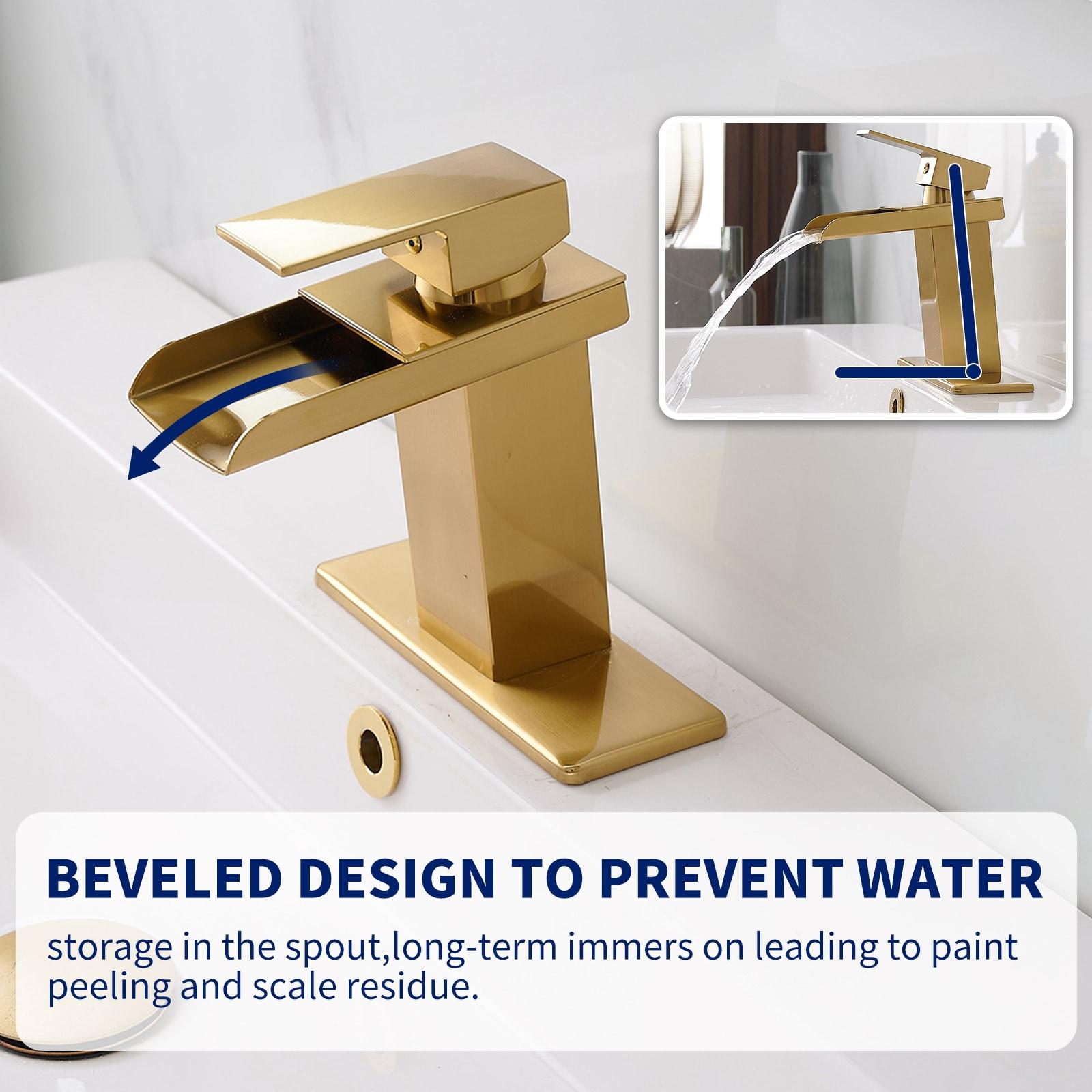BWE Waterfall Single Hole Single-Handle Low-Arc Bathroom Faucet With Supply Line and Escutcheon