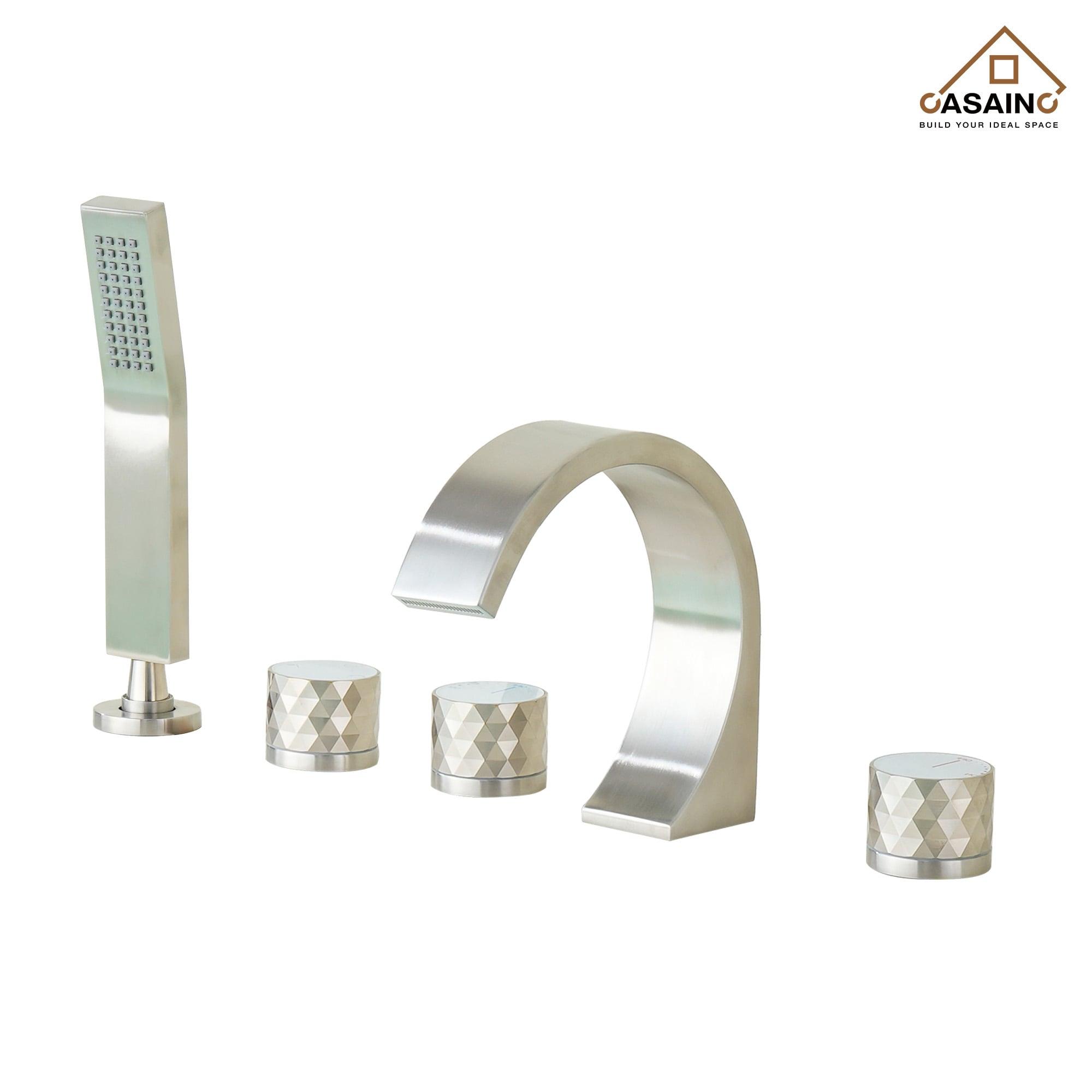 3 Handles Deck Mounted Bathroom Tub Faucet Trim with Handshower