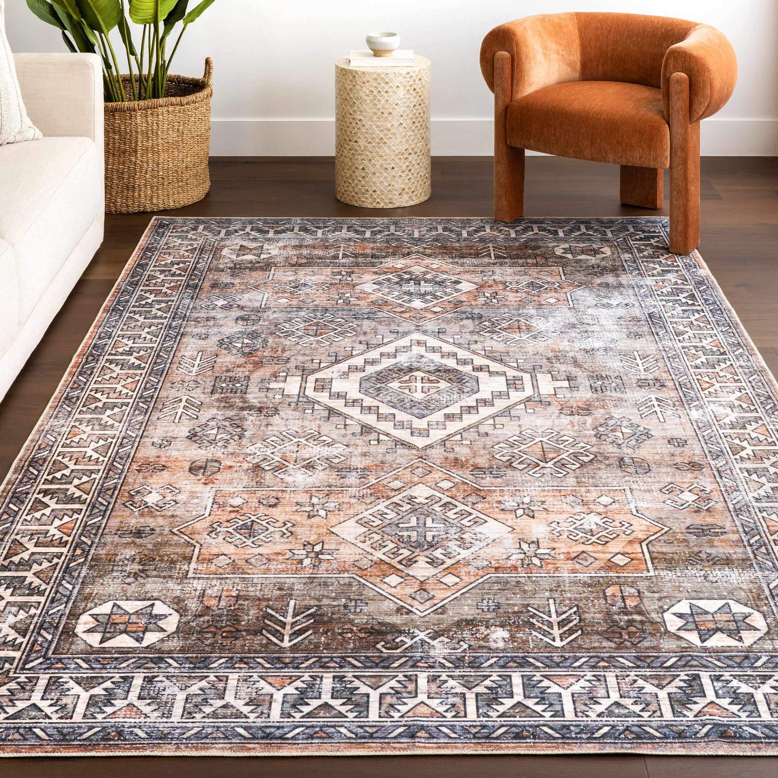 Nuloom 5x8 Machine Washable Rain Haven Vintage Medallion Indoor Area Rug, Rust Non-Slip Backing, Stain Resistant, BedroomLiving Room, Kitchen