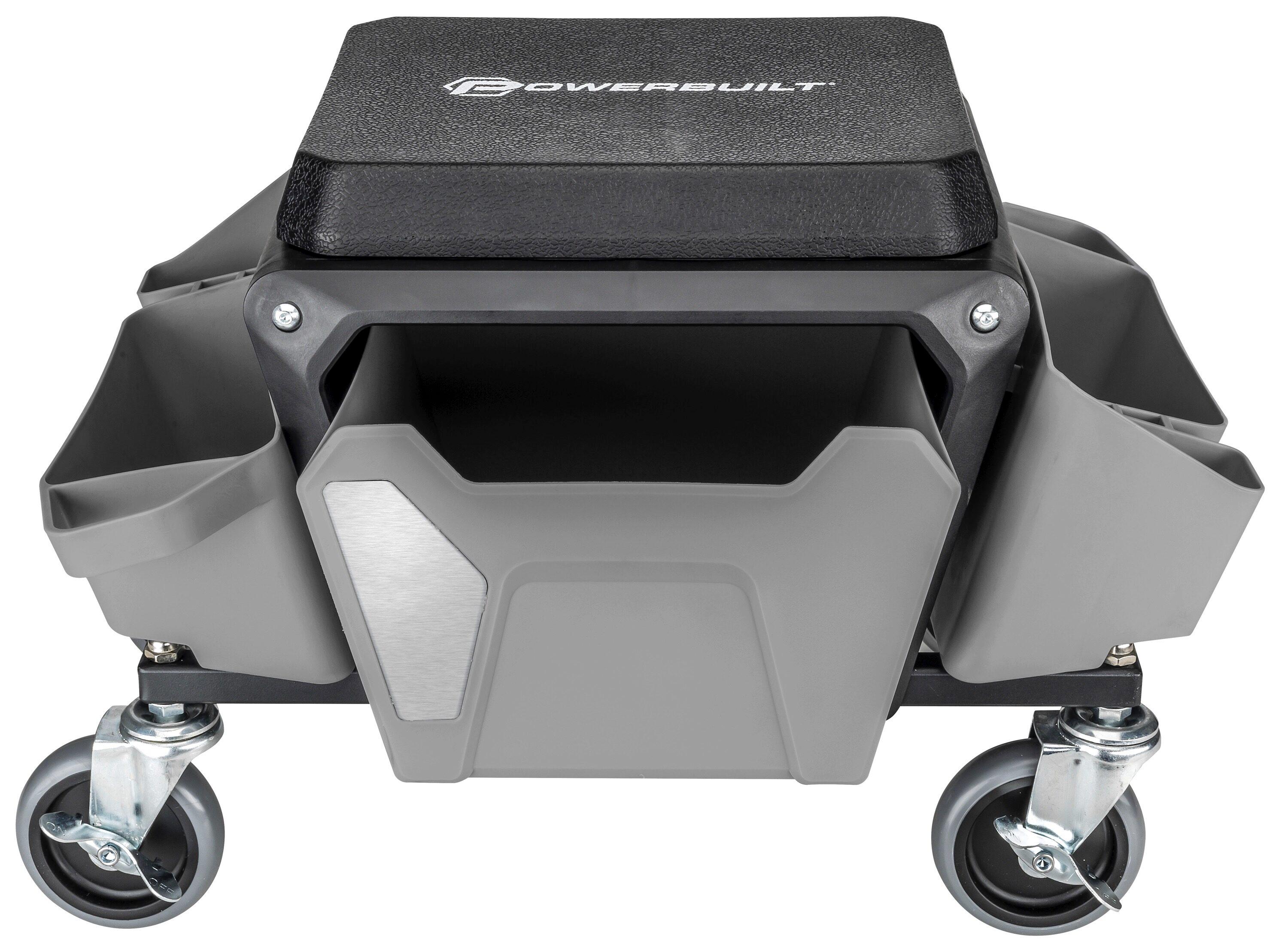 Powerbuilt Rolling Utility Seat with Side Trays and Drawer