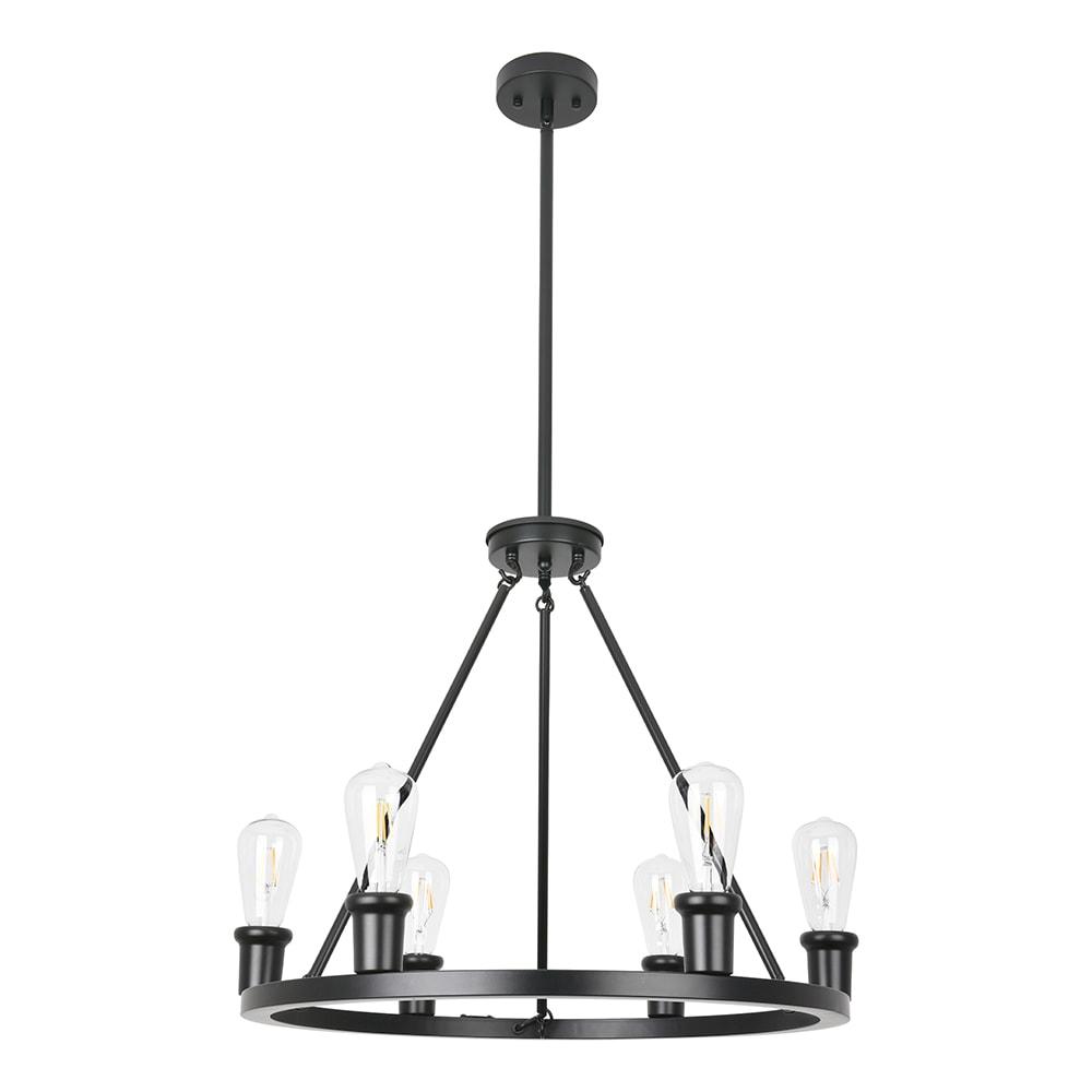 Matte Black Metal Wagon Wheel 6-Light Chandelier