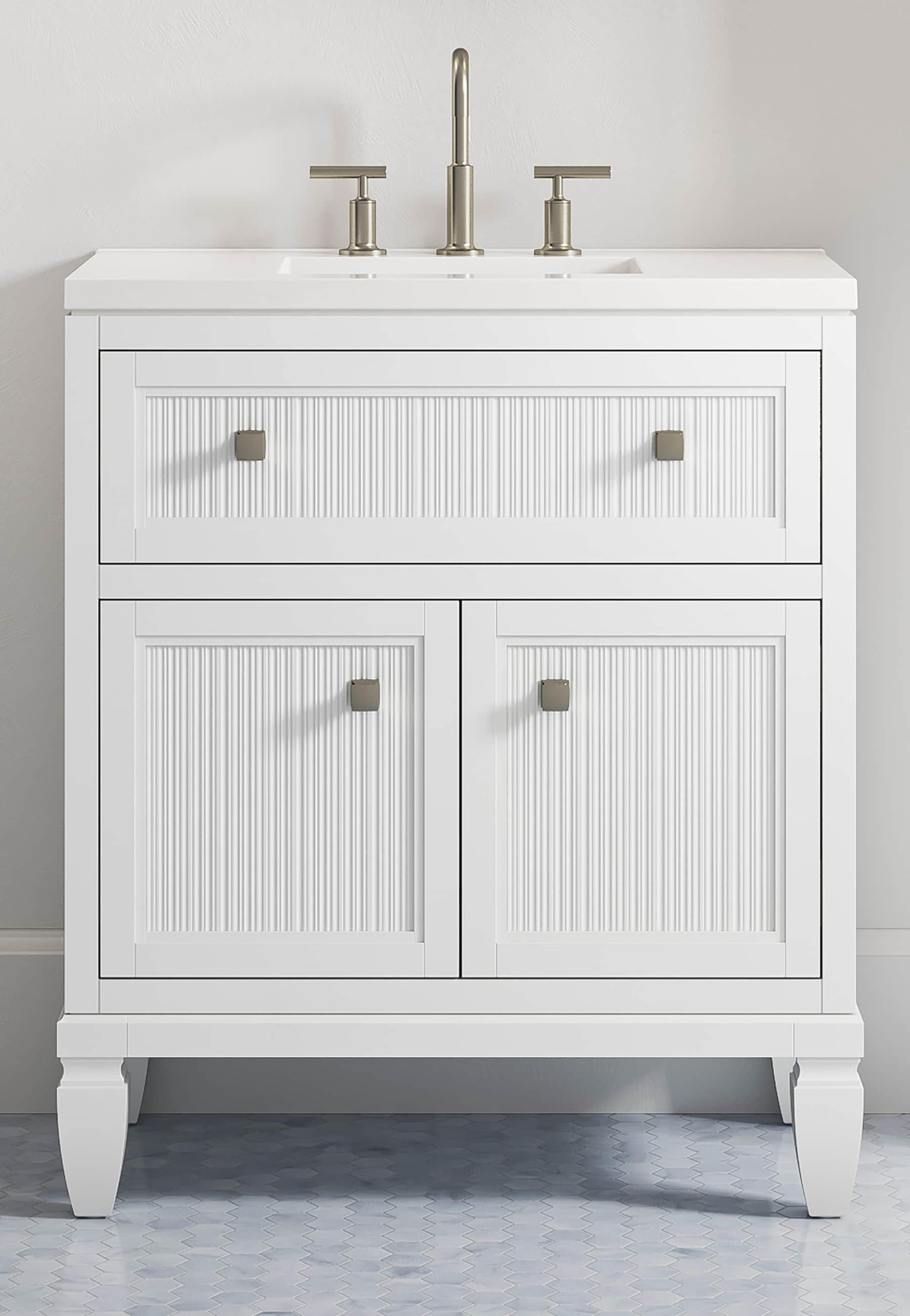 Hearthaven 30'' Free Standing Single Bathroom Vanity Cabinet with Sink and Quartz Top